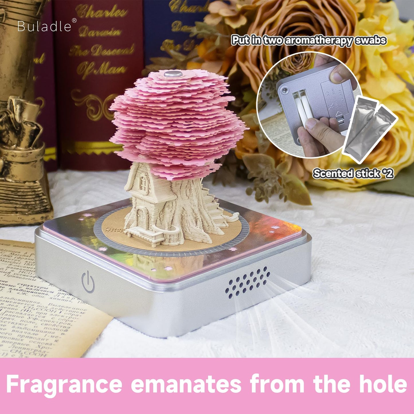 Buladle 3D Tree memo Pads Paper Desk Calendar with Light,DIY Creative Gifts,Non-Sticky Note Pad Cubes Note Cards Stickers Post Notes for Office/Home (Pink)