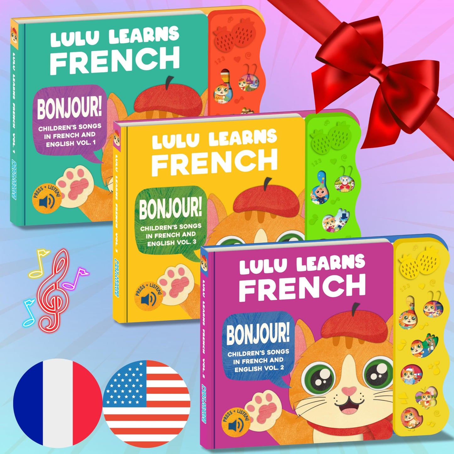 Lulu Learns French Vol. 2: Interactive Musical Baby Book – Bilingual French Learning Toy for Toddlers, Kids & Babies, Educational French Sound Book for Early Language Development