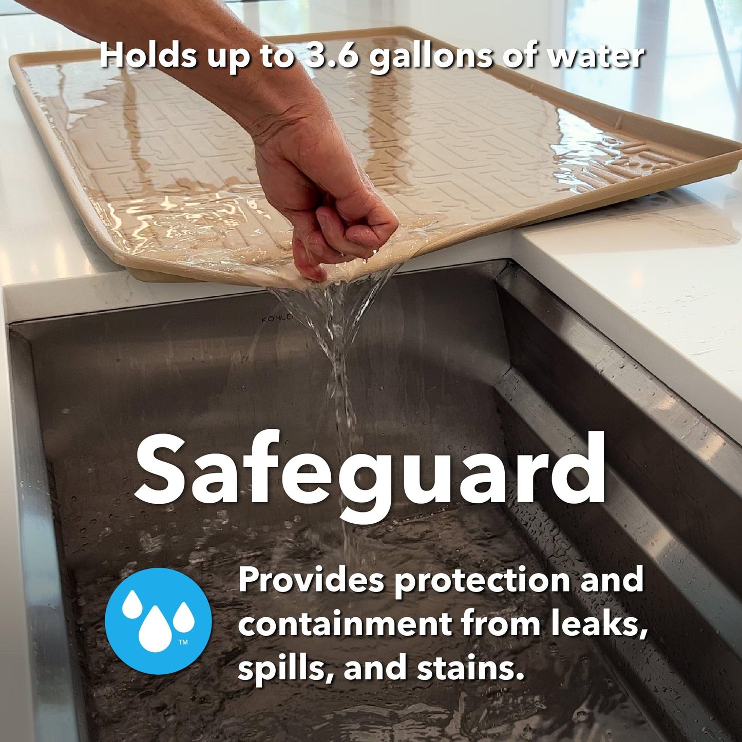 Xtreme Mats - Waterproof Under Sink Mat for Kitchen & Laundry Cabinets, 22" Depth Cabinet Shelf Protector, Flexible Under Sink Drip Tray Liner (Beige, 37" 1/4 x 22 1/4)