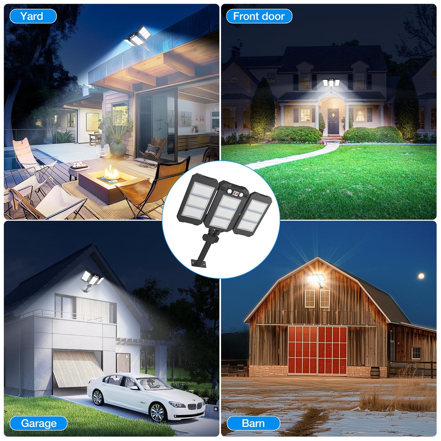 Solar Flood Lights Outdoor, 7000 LM Super Bright Aluminum Arm Solar Lights, 3 Heads Dusk to Dawn LED Dual Motion Sensor Lights, IP65 Waterproof Security Light with 3 Modes for Yard Street Barn