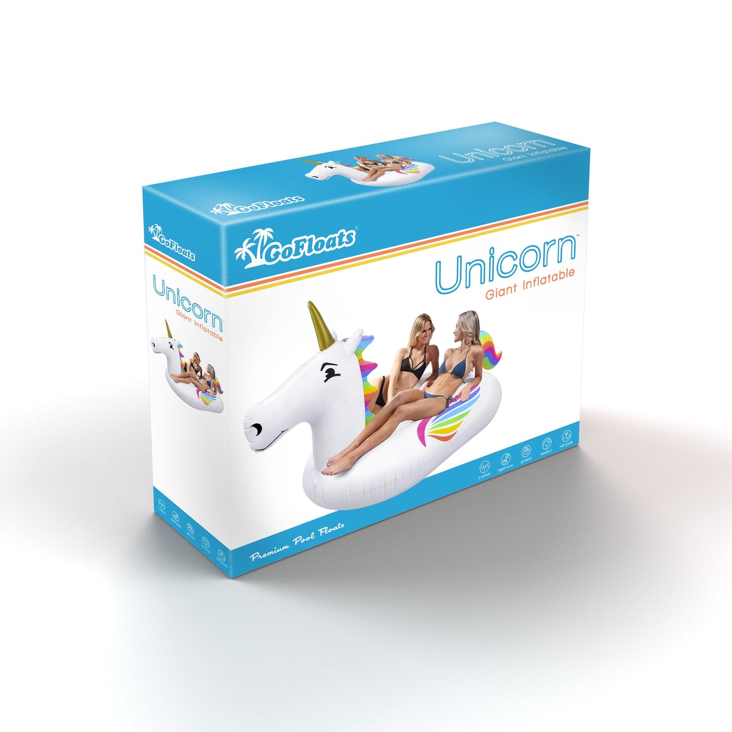 GoFloats Giant Inflatable Pool Floats - Choose Unicorn, Dragon, Flamingo, Swan, or Bull - Includes Drink Float