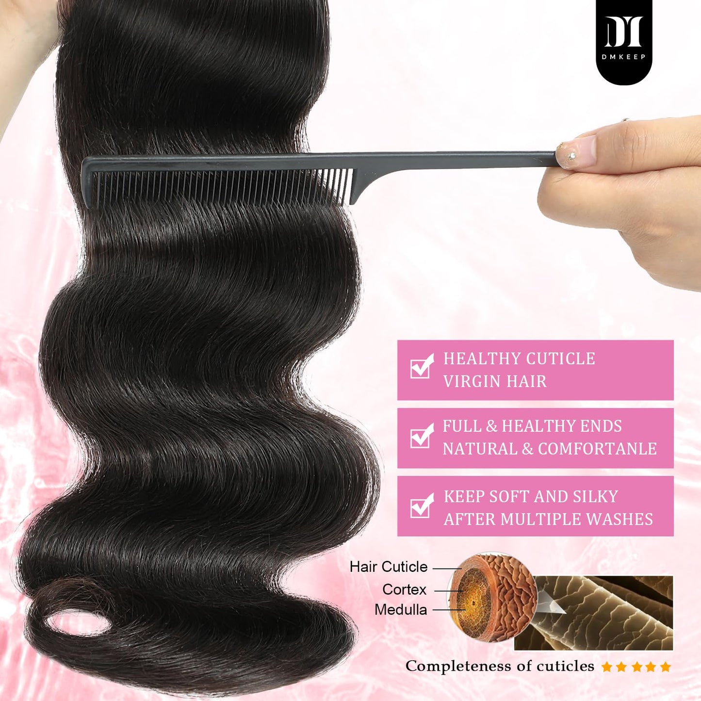 DMKEEP 12A Human Hair Bundles 18 20 22 Inch - Body Wave Bundles Human Hair 100% Unprocessed Brazilian Raw Virgin Hair 3 Bundles Quick Weave Bundles Human Hair Extensions Natural Color