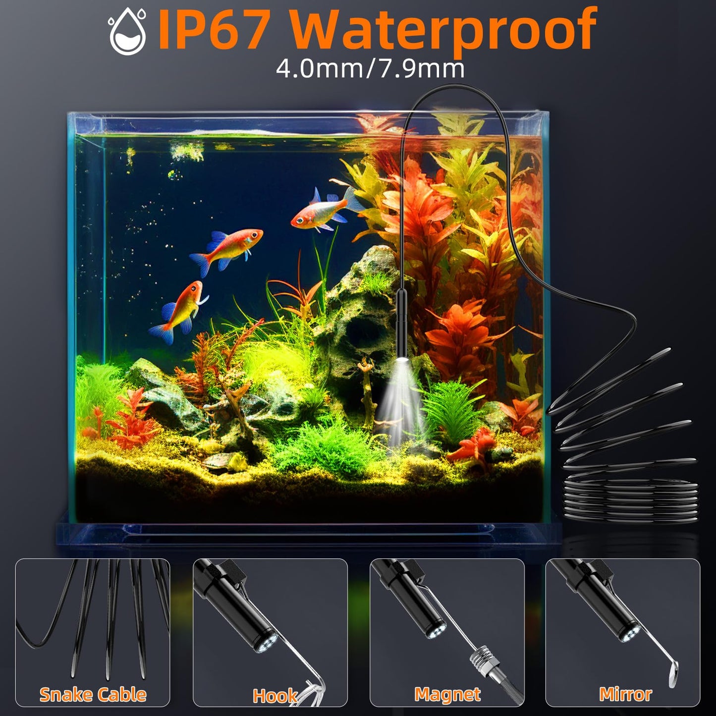 Endoscope Camera with Light, 4.3" HD 1920P Borescope Snake Inspection Camera, IP67 Waterproof 8 Adjustable LEDs 32.8ft Semi-Rigid Tool Kit for Automotive Plumbing DIY Cool Gadgets