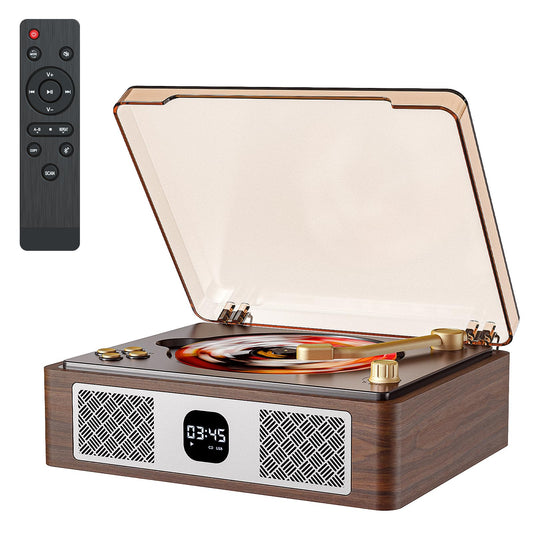 CARONSORT Retro Cd Player Can Rip to USB,Nostalgic Bluetooth CD Player for Home,Built-in Speakers with LCD Screen,Supports Coaxial/3.5mm/FM Radio with Remote Control-Wired Walnut Brown