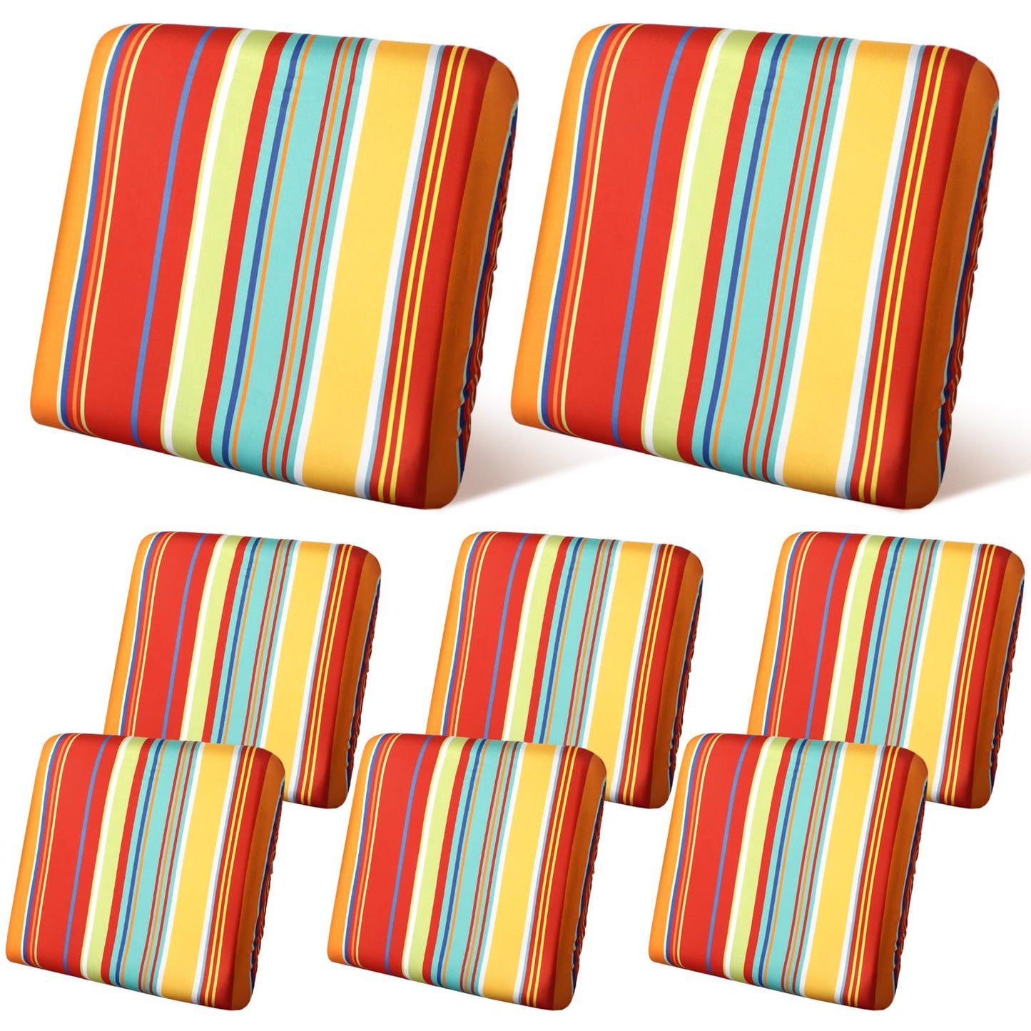 Geyoga 8 Pcs Patio Stretch Sofa Cushion Covers Outdoor Cushion Covers Replacement Waterproof Patio Furniture Couch Slipcovers Washable Chair Seat Soft Flexibility Protector, Rainbow Stripes Style