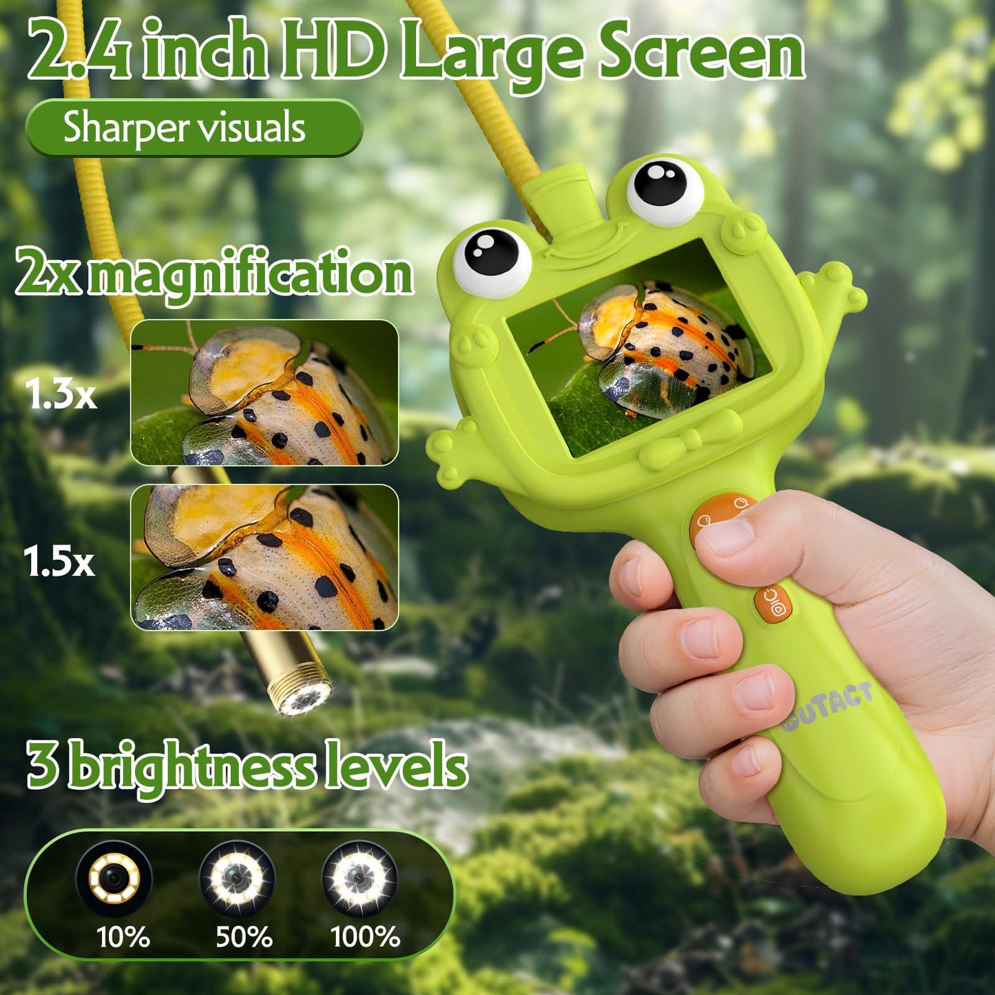 OUTACT Kids Endoscope, 2.4 IPS Borescope Snake Camera with Light,IP67 Waterproof Lens,Nature Exploration Educational STEM Toys for Boys & Girls,Christmas Birthday Gift for 3＋