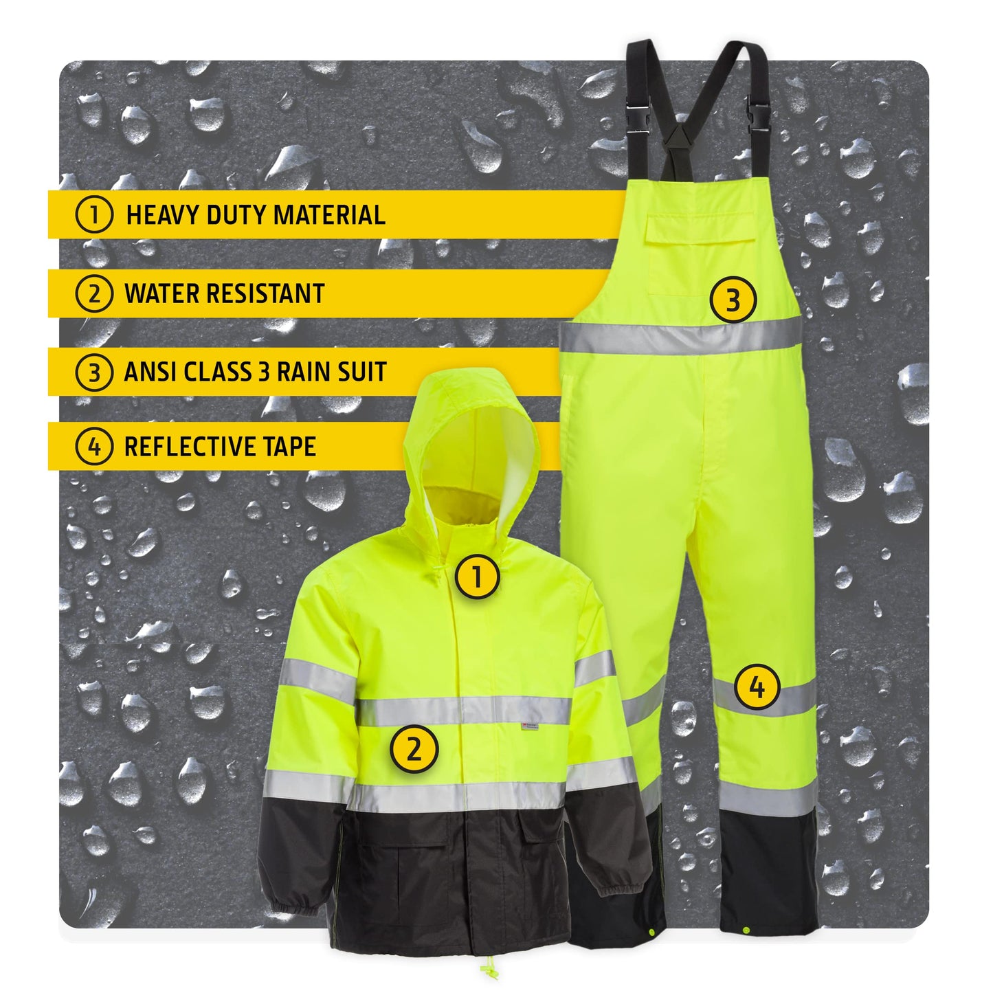 John Deere Unisex's High Visibility Rain Suit, Yellow, L
