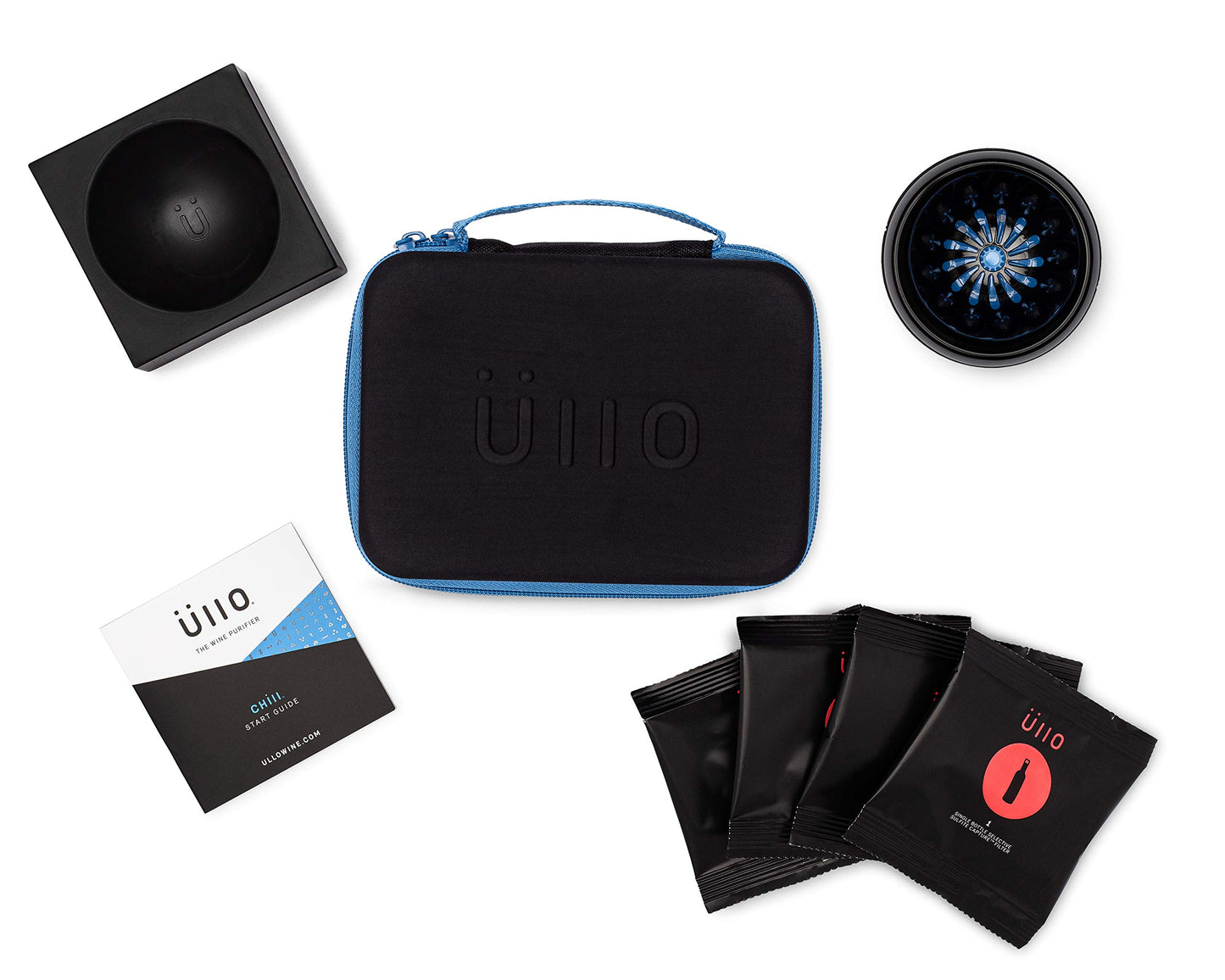 Ullo Chill Wine Purifier, Aerator, and Chiller with 4 Selective Sulfite Filters. Remove Histamines and Sulfites, Restore Taste, Aerate, and Chill with Ullo purified wine.