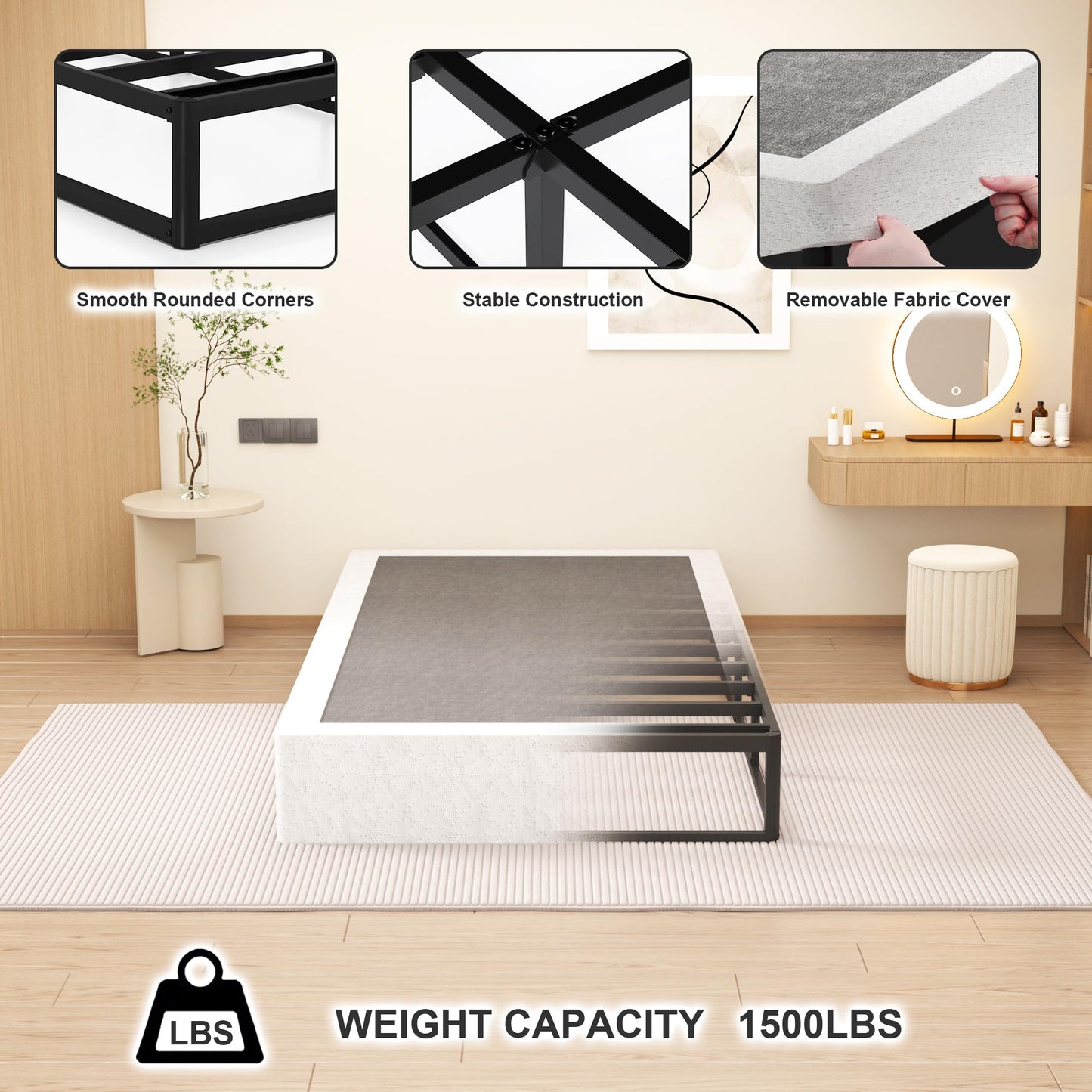 NHODIR Twin Box Spring 9 Inch Heavy Duty Box Spring Mattress Foundation, Metal Bed Base with Fabric Cover, Noise Free Easy Assembly