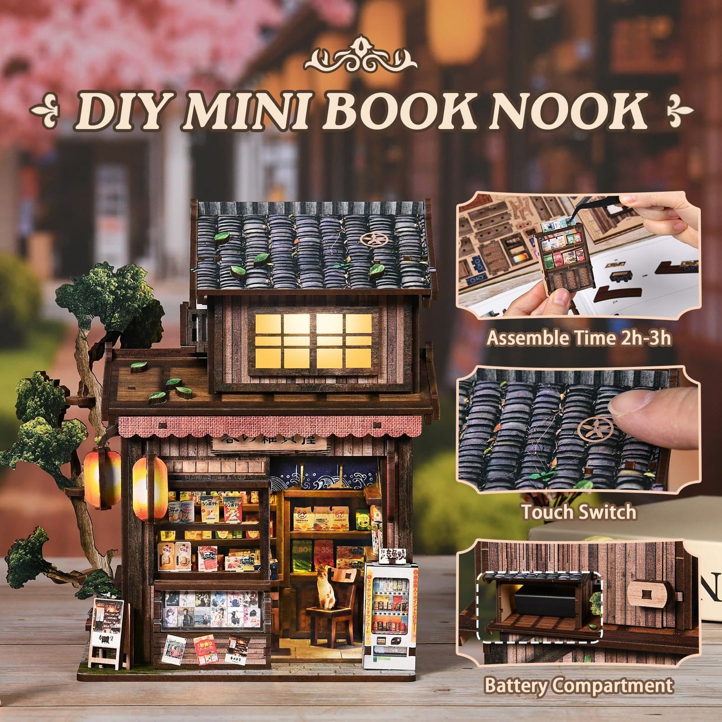 Book Nook Kit - Kasuga Grocery Store, 209 PCS DIY Miniature House 3D Wooden Puzzles for Adults, Dollhouse Tiny Booknook Bookshelf Decor, Stress Relief Craft for Enthusiasts Lovers Family & Friends
