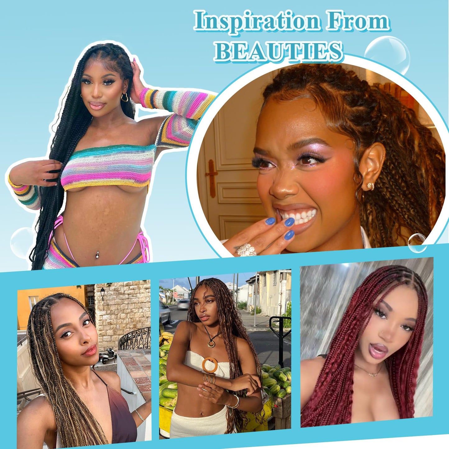 Olymei 360° HD Full Lace Braided Wigs Boho Braided Wigs Square Knotless Braided Wigs for Women Box Braid Wig with Curly End Braided Lace Front Wigs with Baby Hair Human Hair Blended 36" Light Brown