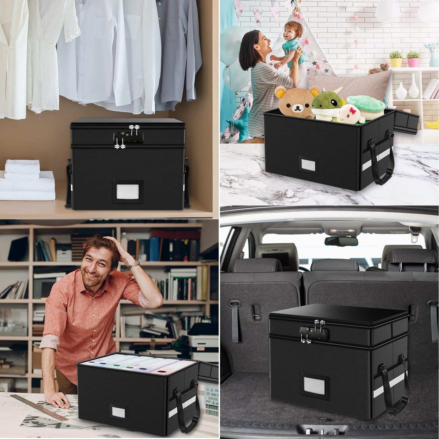 RHM Fireproof Document Box with Lock, 2 Layer Fire Proof File Box for Documents with Handle, Portable Home Office Fire Safe Document Box for Hanging Letter/Legal Folder/Certificate