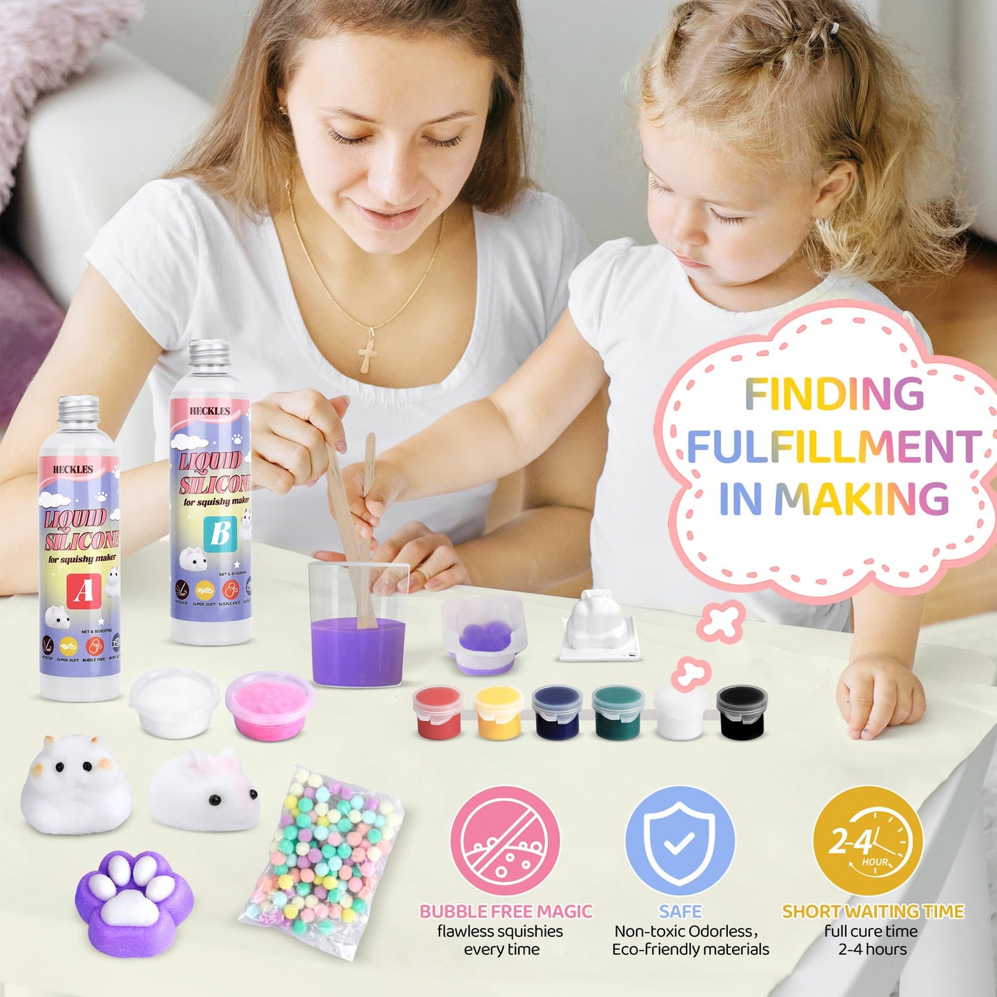 HECKLES Taba Squishy DIY Kit, 18 oz Silicone Soft Molds, Liquid Silicone, 1:1 AB Ratio, Soft Making Epoxy Resin Mix, Cat Claw Mold, Hamster, Rabbit, Gifts