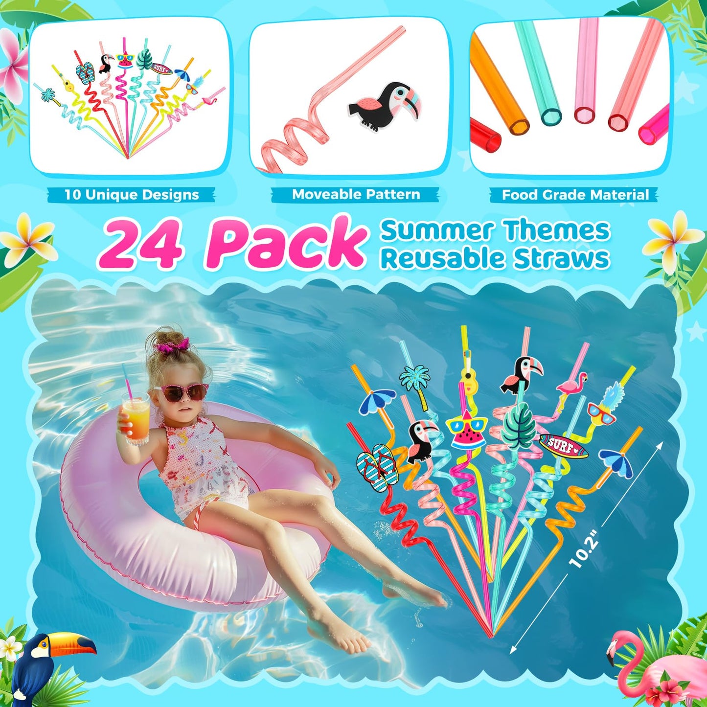 Pool Party Favors and Beach Party Favors - 120 PCS Party Bag Stuffers Including Beach Balls, Summer Theme Straws, Bubble Wands, and more for Beach Pool Party Favors, Birthday Party Supplies 4-8 8-12