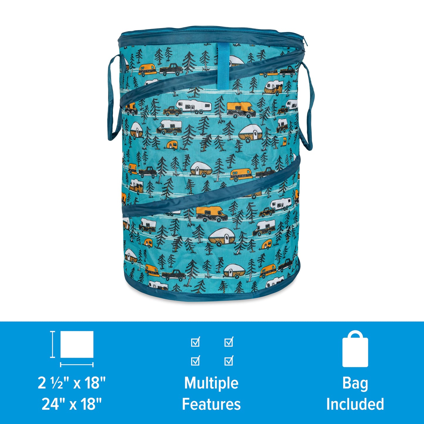 Camco Pop-Up Utility Container - Use as Collapsible Trash Can When Camping - Holds 30-Gallon Kitchen-Size Trash Bags - Stands 2-Ft Tall & Collapses for RV Storage and Organization (42990)