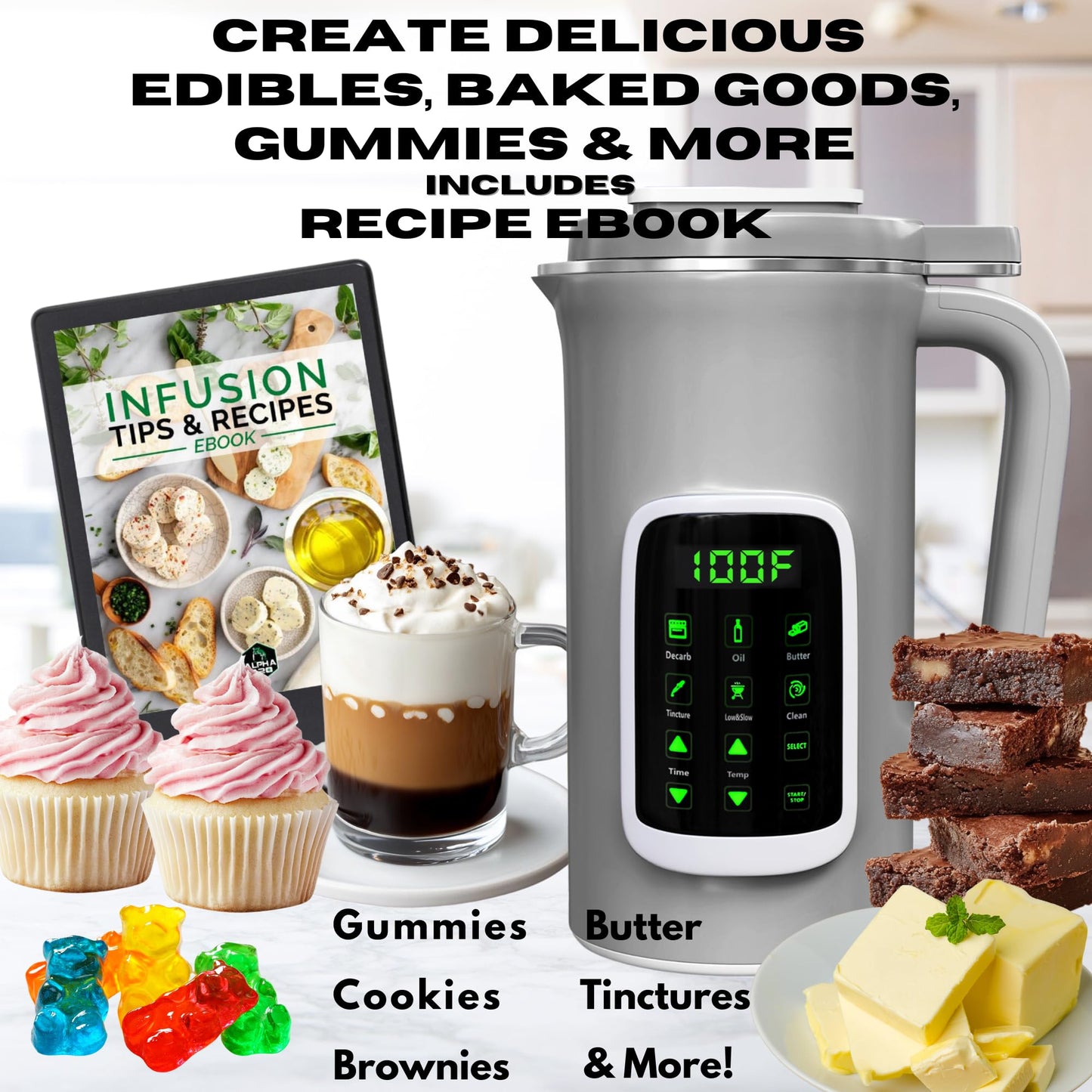 2 in 1 Decarboxylator and Infuser, Butter Machine, Oil Infuser Machine, Gummy Maker, Mess-Free, Easy to Use, 6 Presets, Adjustable Temperature & Time, Includes Strainer – EdiWhip 2.0