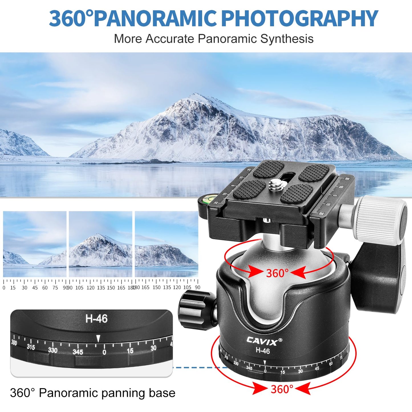 CAVIX Tripod Ball Head with 1/4" Arca Swiss Quick Release Plate Aluminium Tripod Ball Head Mount Large Ball
