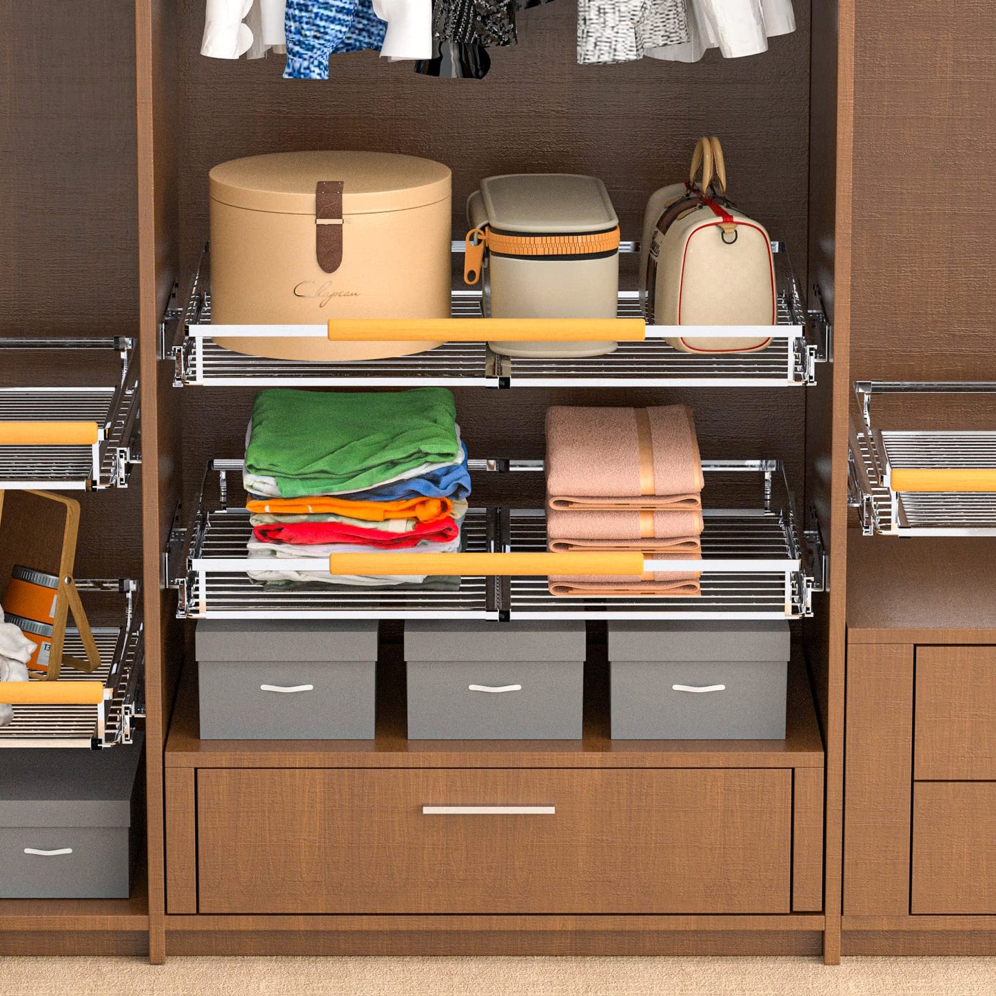 KIKIBRO Pull Out Drawer Cabinet Organizer, Expandable Slide Out Storage Shelves - Heavy Duty, Durable and Smooth Slide-Out, Opening Size Required 16.3"~26.3" 2 Pack