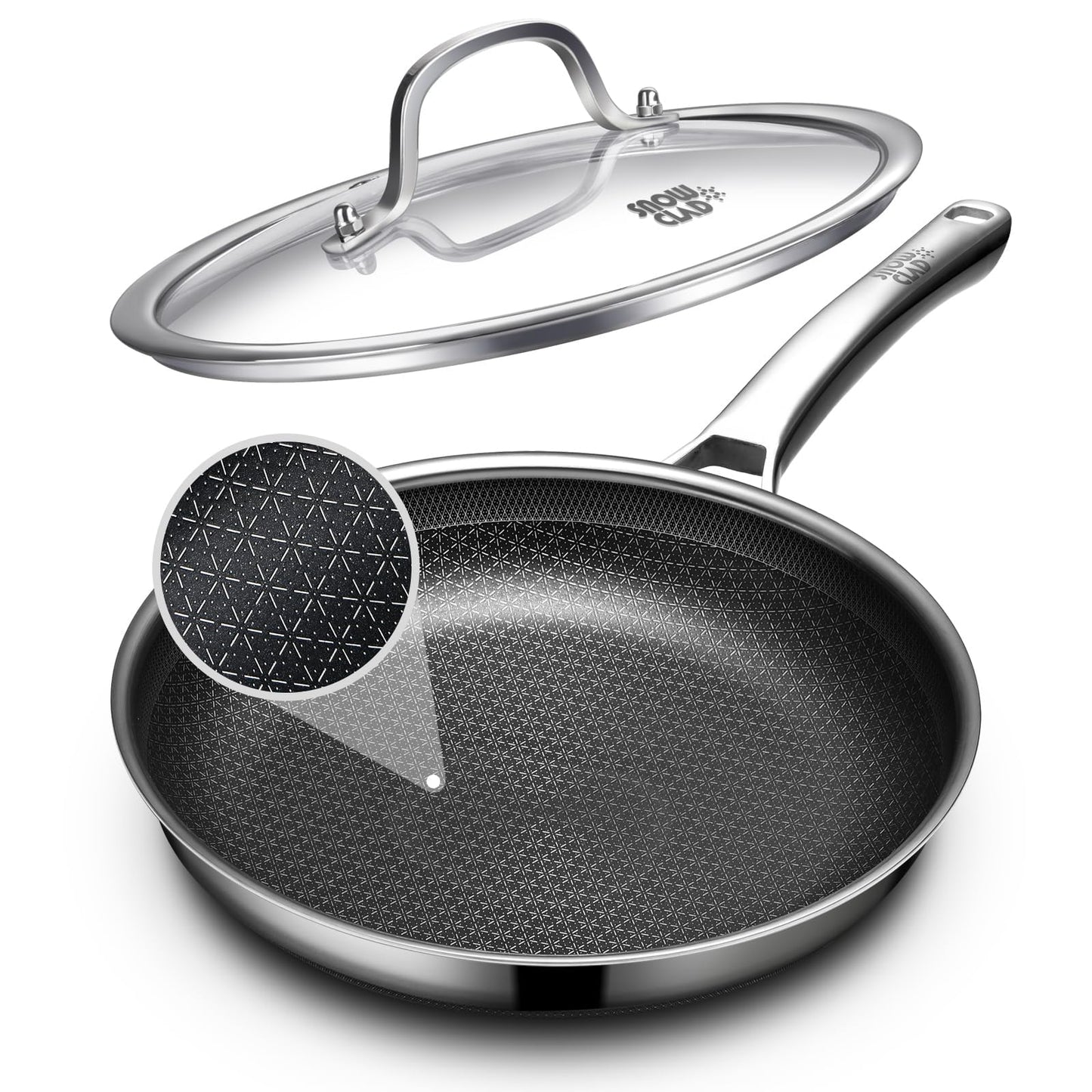 OATOFP Non Stick Frying Pans 12 inch, Hybrid Frying Pans Nonstick with Lid,non stick Stainless Steel Skillets, Dishwasher and Oven-Safe Chef Pan, PFOA Free Cookware