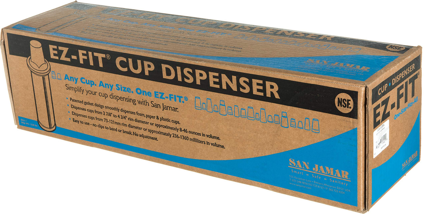 San Jamar One-Size-Fits-All Ez-Fit In-Counter Cup Dispenser Fits 8-46 Oz Cups with Interchangeable Gaskets for Restaurants, Dining Halls, and Fast Food, Plastic, 23.25 Inches, Black