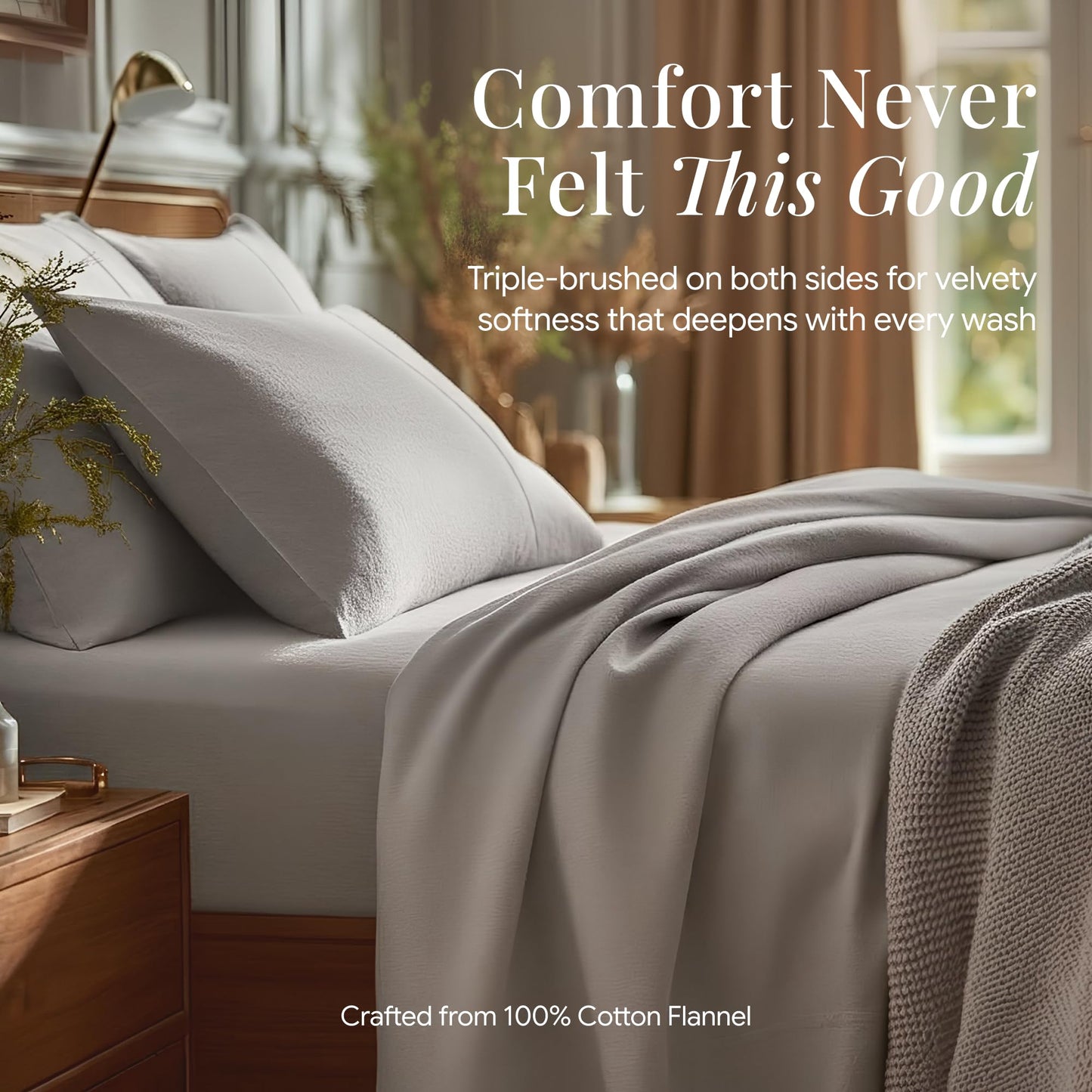 Tribeca Living King Cotton Flannel Flat Sheet Only 170-GSM - Oversized 112 x 106 Inch Dimensions for Generous Bed Coverage - Soft Breathable Bedding in Silver Grey