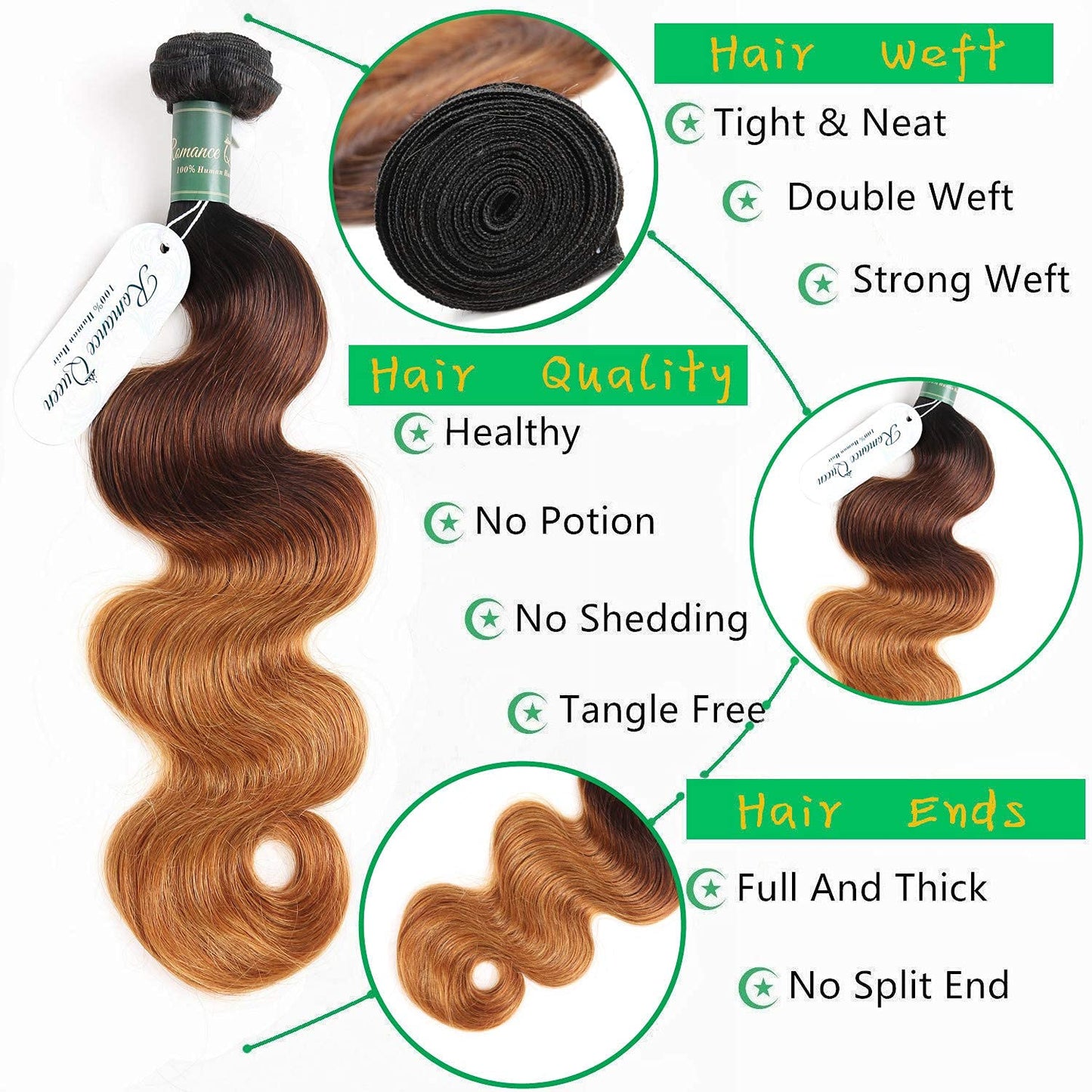 Ombre Bundles With Closure Body Wave Human Hair Brazilian Human Hair 3 Bundles With Closure Weave Hair Human Bundles (12 14 16 + 10 inch, T1B/4/30)
