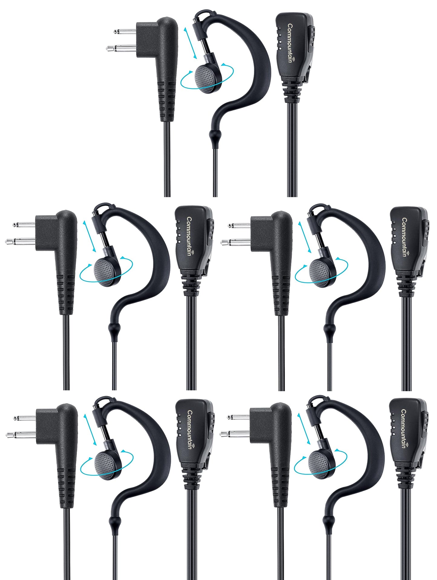 commountain CP200D CLS1410 Earpiece with PTT/Mic for Motorola Walkie Talkies Radios R2 CLS1110 CP100D CP200 CP185 BPR40 BPR40D DTR700 RDU4100 RDU4160D RMU2040 RMU2080D CLS CP, G Earhook Headset-5 Pack