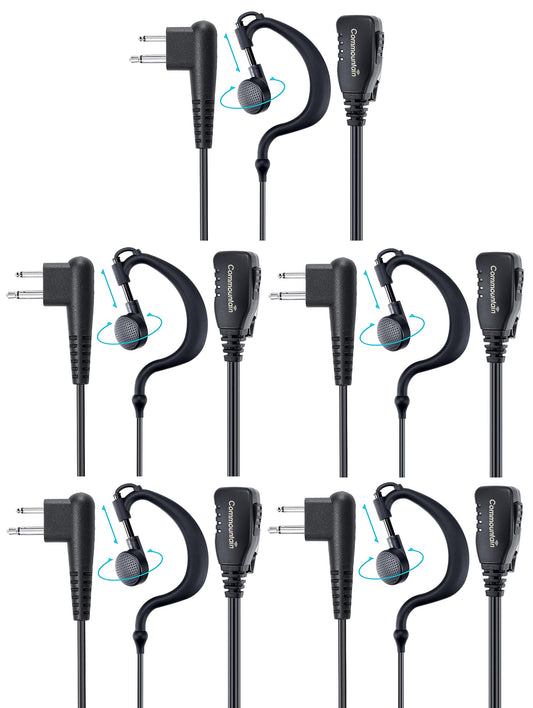 commountain CP200D CLS1410 Earpiece with PTT/Mic for Motorola Walkie Talkies Radios R2 CLS1110 CP100D CP200 CP185 BPR40 BPR40D DTR700 RDU4100 RDU4160D RMU2040 RMU2080D CLS CP, G Earhook Headset-5 Pack