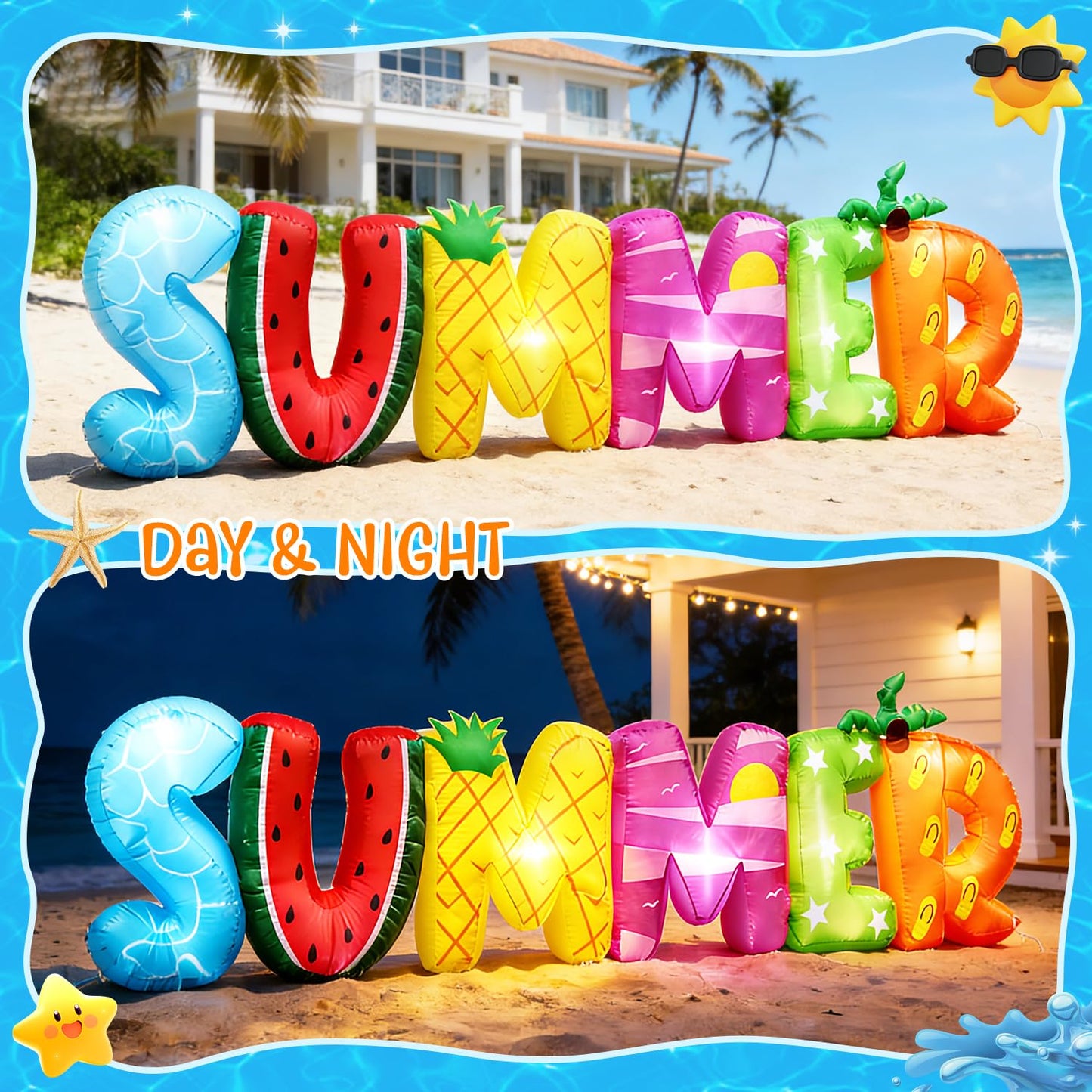 DomKom 8FT Summmer Inflatable Outdoor Decorations, Build-in LED Lights Holiday Blow Up Yard Decoration, for BBQ Holiday Party, Outdoor,Garden, Yard Lawn Décor
