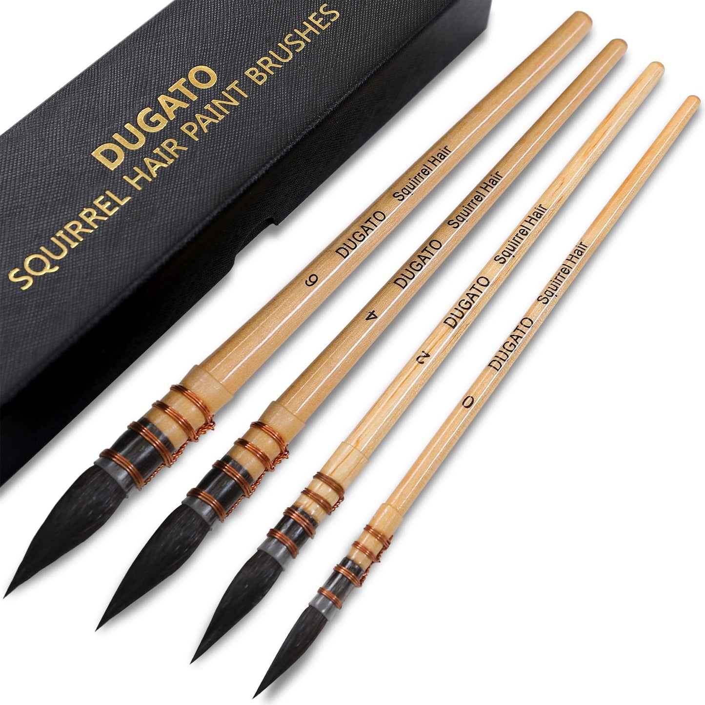 Professional Watercolor Paint Brushes, Round Squirrel Hair Paint Brush Set for Art Painting, Gouache, Fine Detailing, Acrylic, Gouache, Oil (4 Brushes)