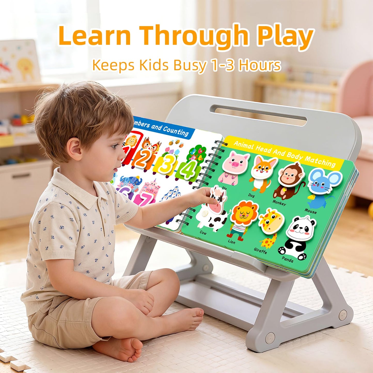 Preschool Busy Book for Toddlers 3-5, Toddler Montessori Learning Activities, Velcro Quiet Activity Book for Kids, Autism Sensory Pre-K Educational Toys, Screen-Free Birthday Gift Boys Girls(26 Pages)