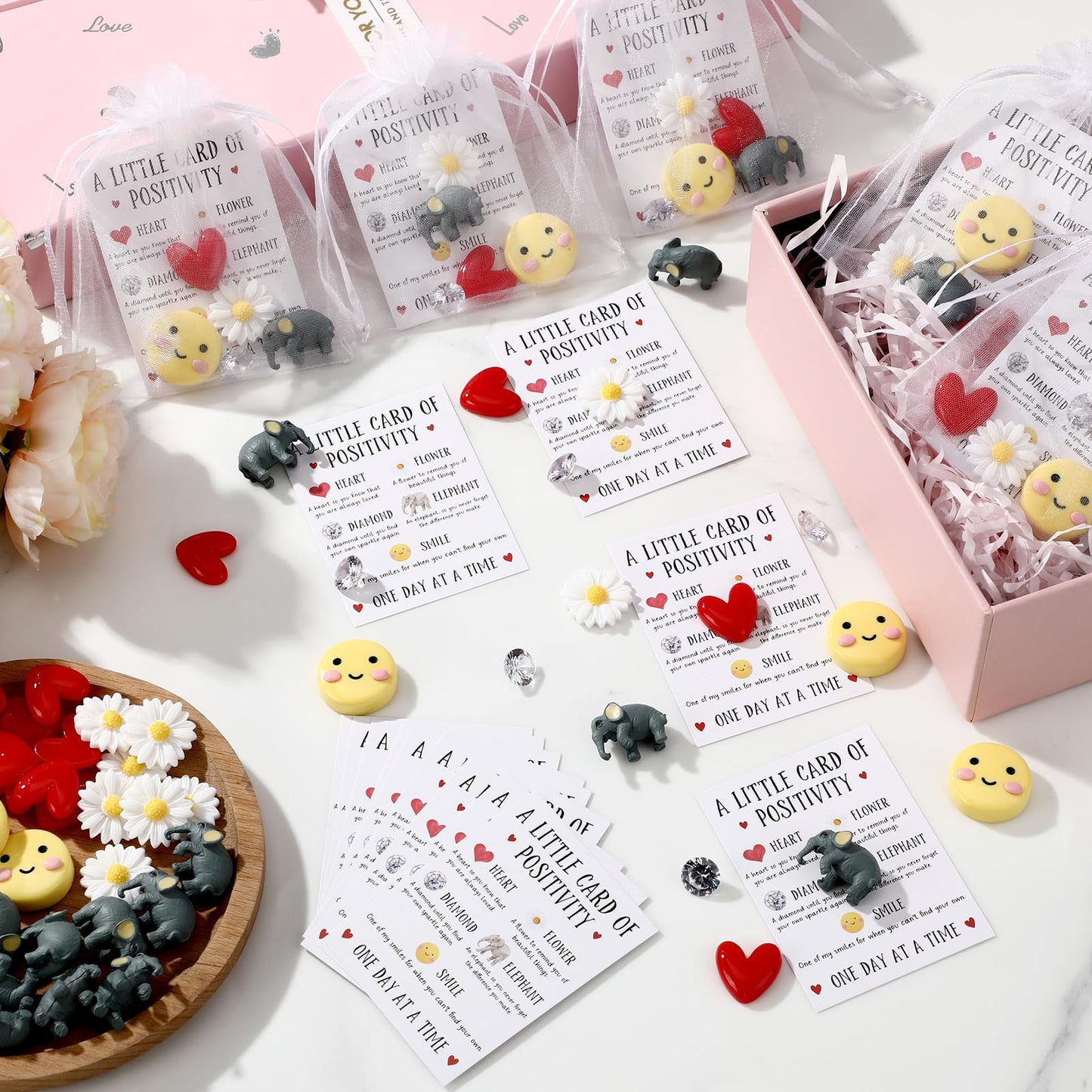 Lincia 40 Set Graduation End of Year Teacher Gift Father Day Bulk Gifts Emotional Positivity Support Inspirational Card Pocket Resin Mini Ornament for Appreciation Staff Employee Coworker (Cute)