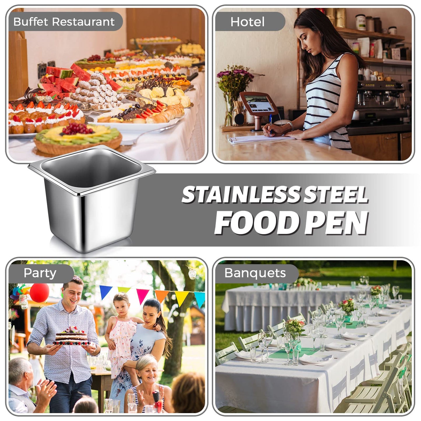 Rtteri 22 Pcs 1/6 Size 6 Inch Deep Stainless Steel Hotel Pans Set: 16 Metal Buffet Steam Table Pans with 2 Tongs & 4 Spoons – Stackable & Anti Jam, Commercial Restaurant Catering Kitchen Food Prep