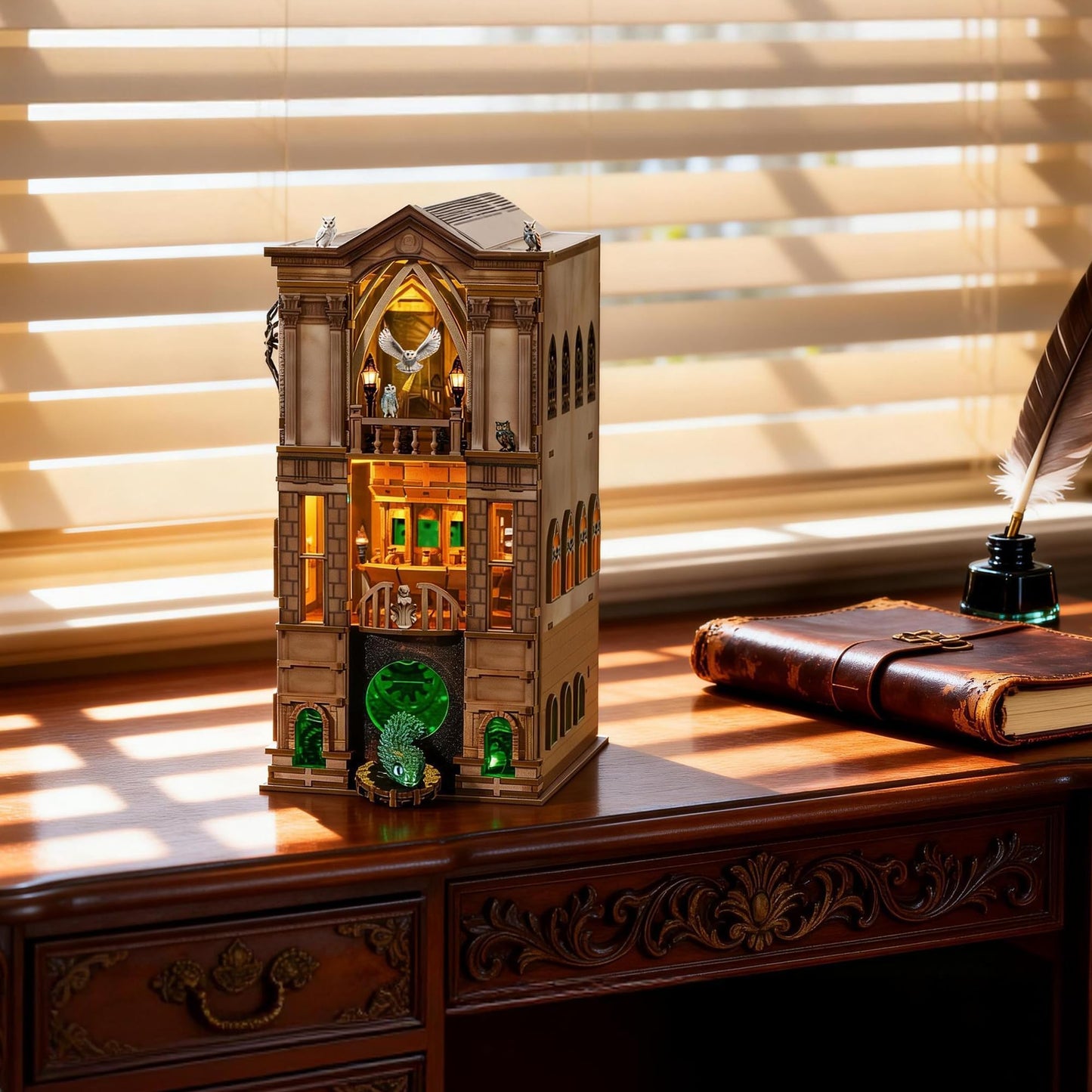 DIY Magic Book Nook Kit - Booknook for Adults & Teens, 3D Wooden Puzzle Bookshelf Insert with LED Lights, Unique Creative Craft Gift for Home Decor & Model Building