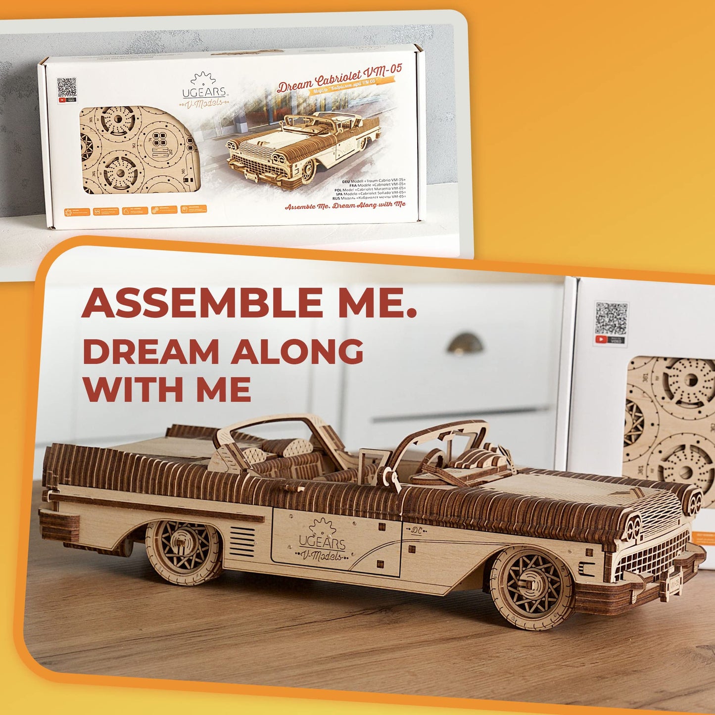 Ugears 3D Puzzles for Adults Dream Cabriolet Mechanical Models Wooden Puzzle Brain Teaser Construction Craft Kits for Adults DIY Puzzle Learning Toys for Kids Woodcraft Convertible Car Building Set
