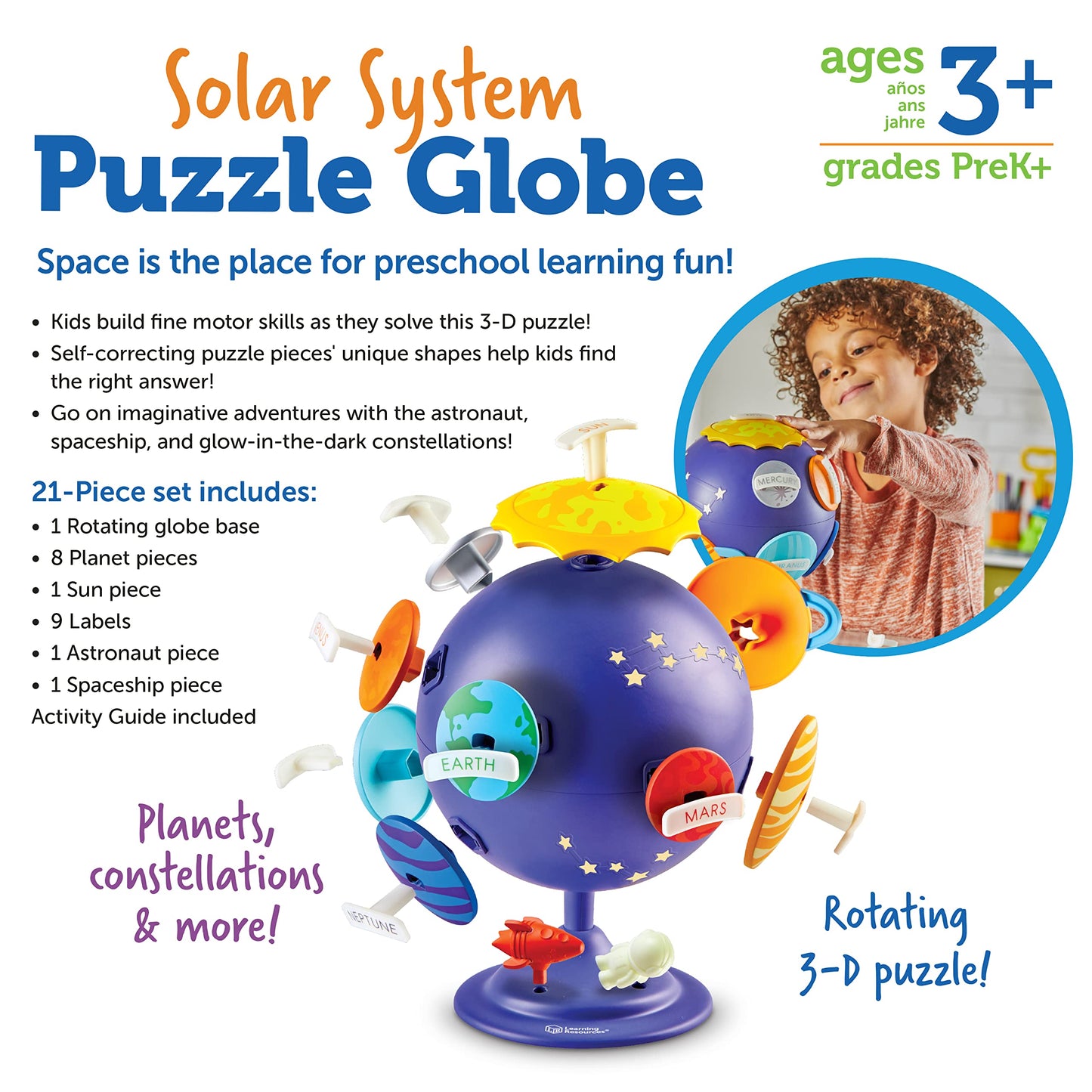 Learning Resources Solar System Puzzle Globe - 21 Pieces, Age 3+ Space Toys for Toddlers, STEM Toys for Kids, Space Décor for Kids