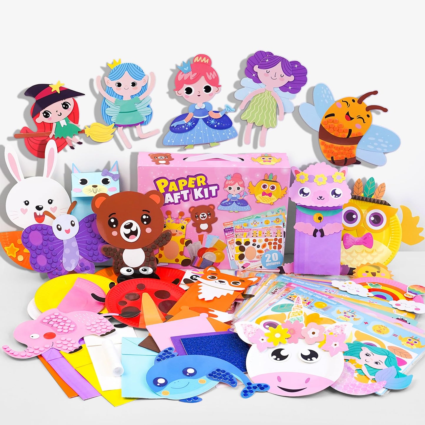 20 Animal Arts & Crafts Kit for Kids 4-6, All-Inclusive Toddler Craft Box with Paper Plates, Puppets, Fun Activities, Tigers, Lions (134 characters) (Princess)