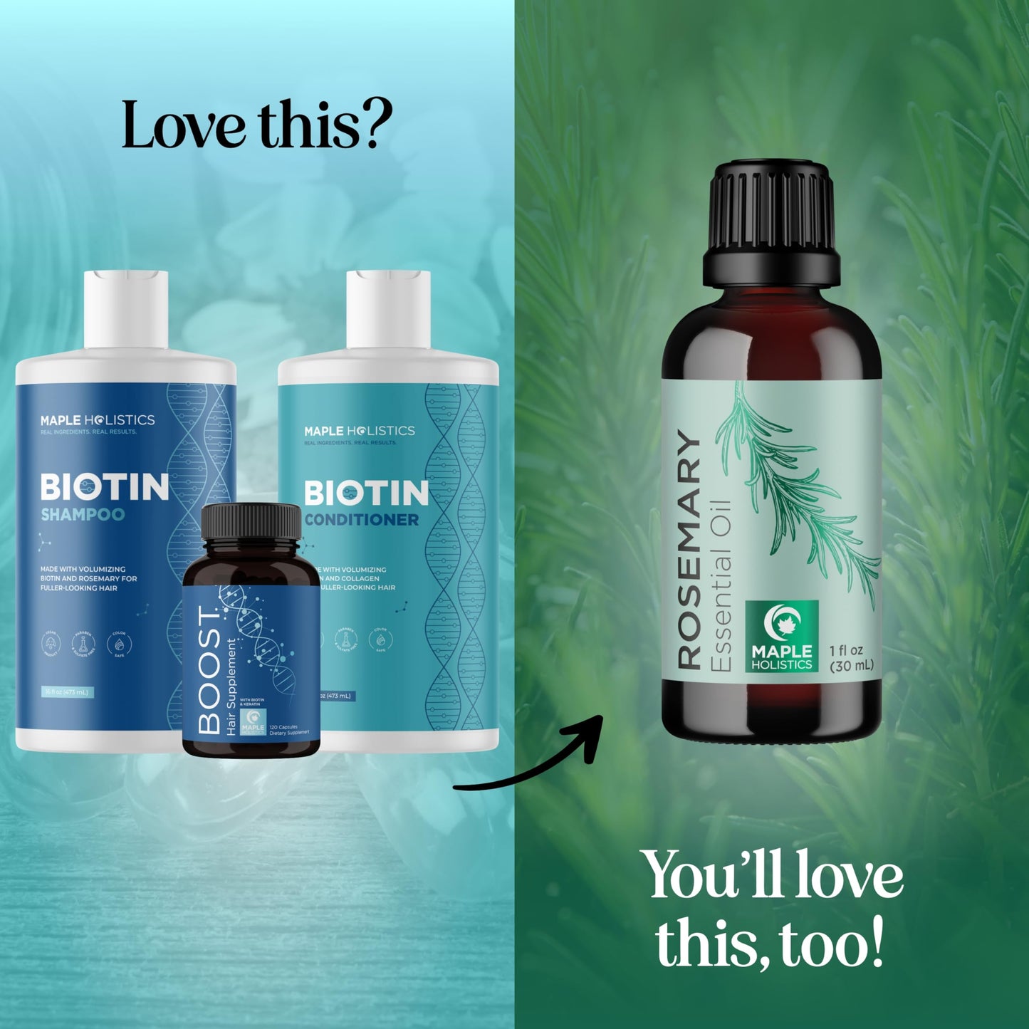 Biotin for Hair Growth Treatment Set - Biotin Shampoo and Conditioner Set Sulfate Free plus Hair Loss Supplement for Women & Men with Saw Palmetto Horsetail Collagen and Keratin (2 Month Supply)