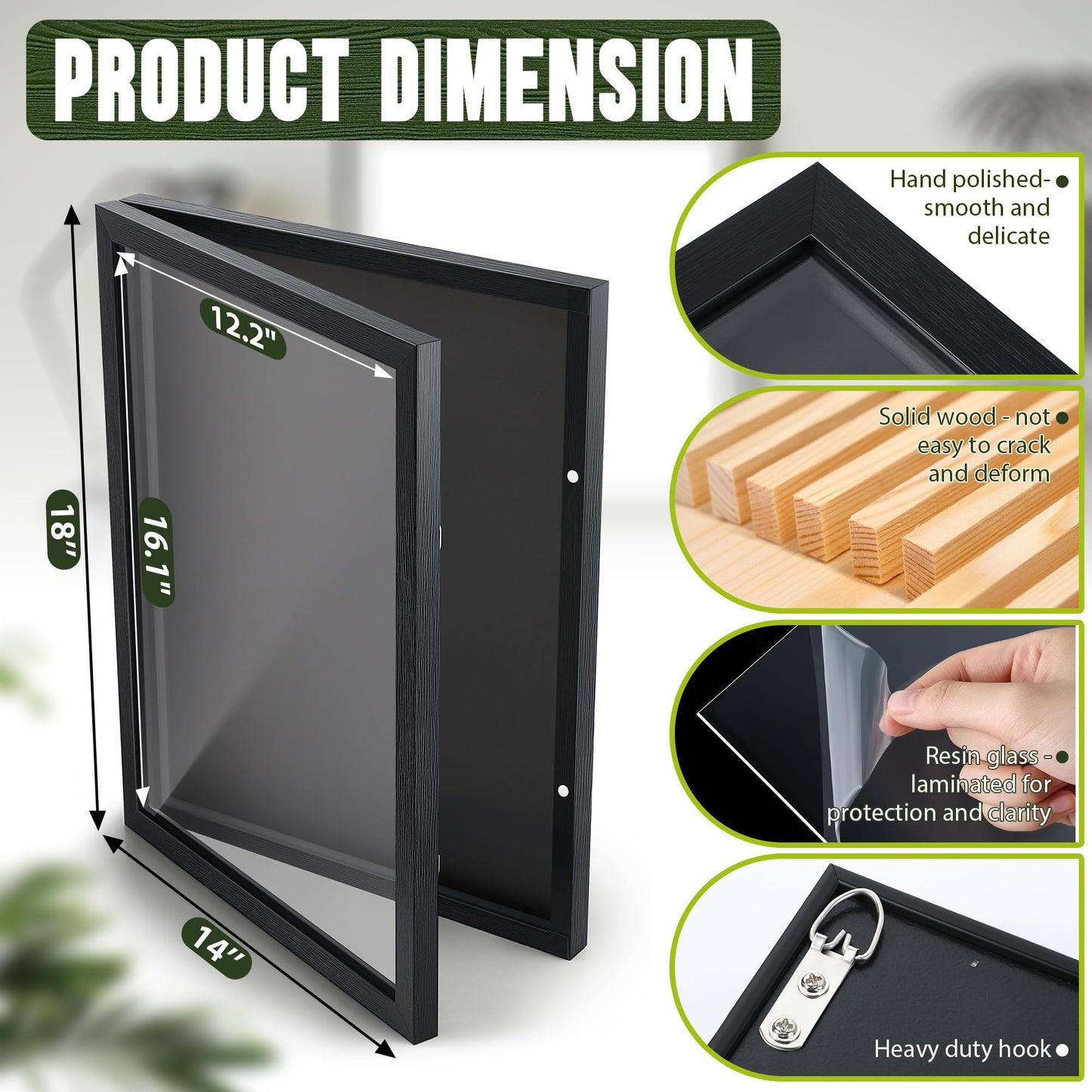 1 Pack T Shirt Display Frame, 18'' X 14'' Black Imitation Wood T Shirt Frame with 98% UV Protection Acrylic, 1" Depth of Usable Space Shadow Box, Display Case for Shirts, Jerseys, Memorabilia