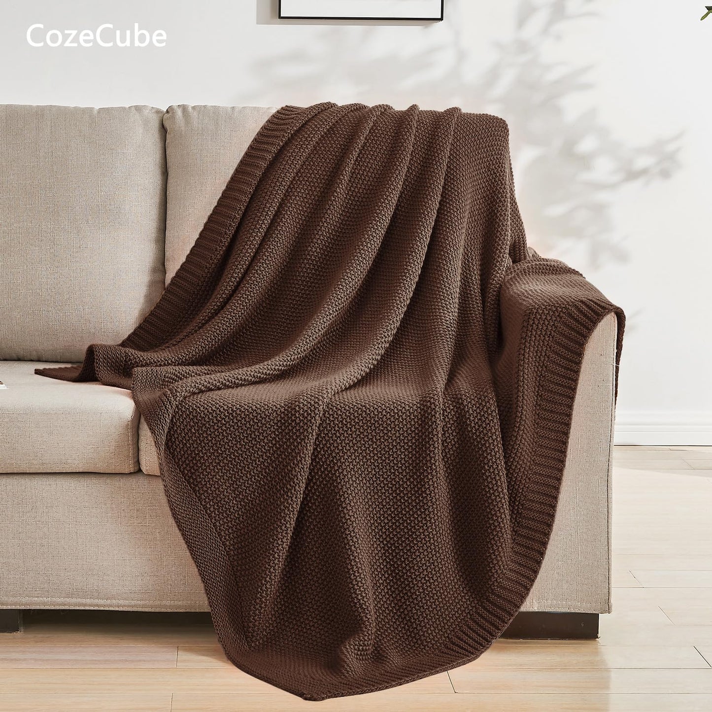 CozeCube Brown Throw Blanket for Couch, Soft Cozy Cable Knit Throw for Bed Sofa Living Room, Lightweight Warm Decorative Farmhouse Christmas Blanket, 60"x80", Dark Brown