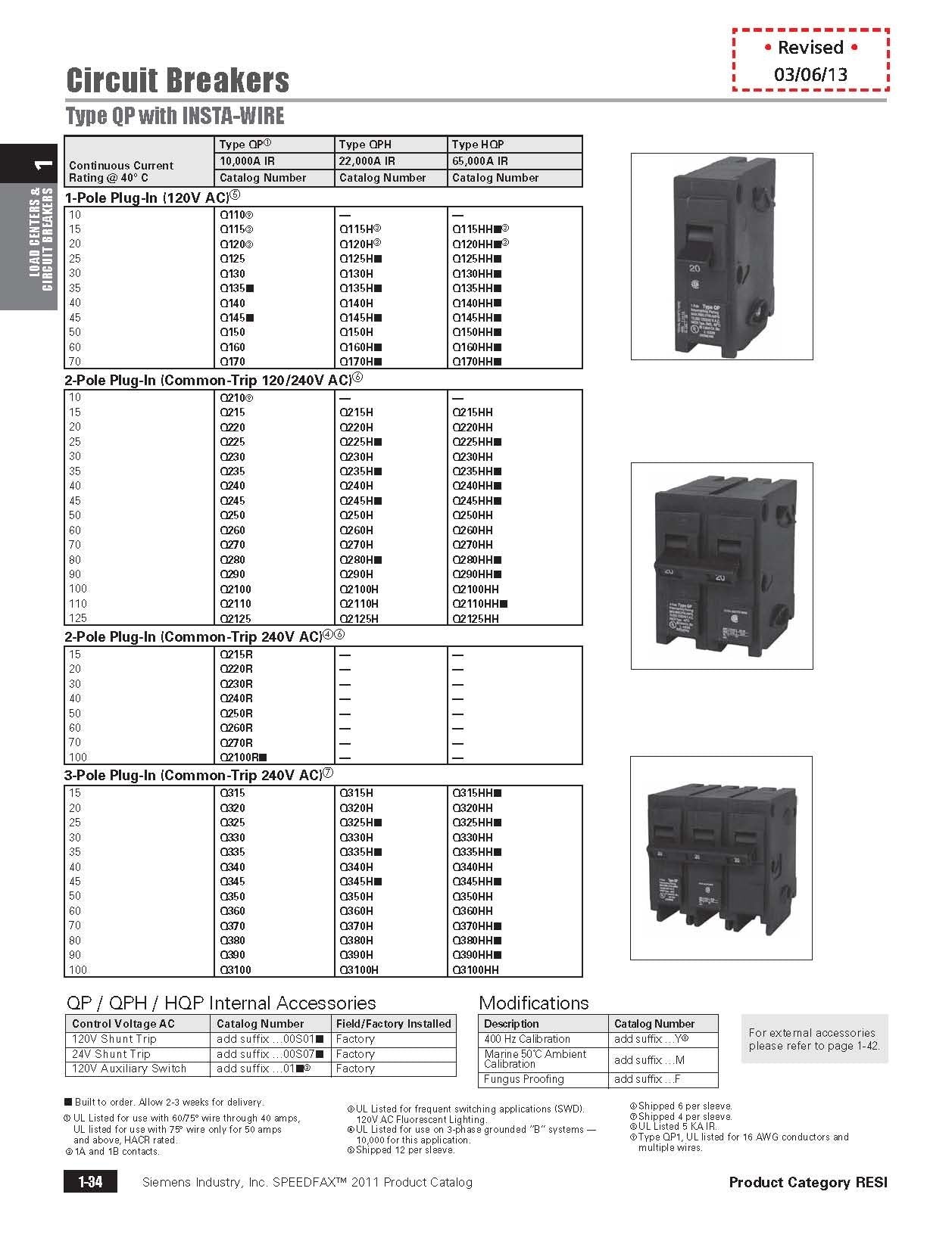 Q360H 60-Amp Three Pole 22kA Type QPH Circuit Breaker