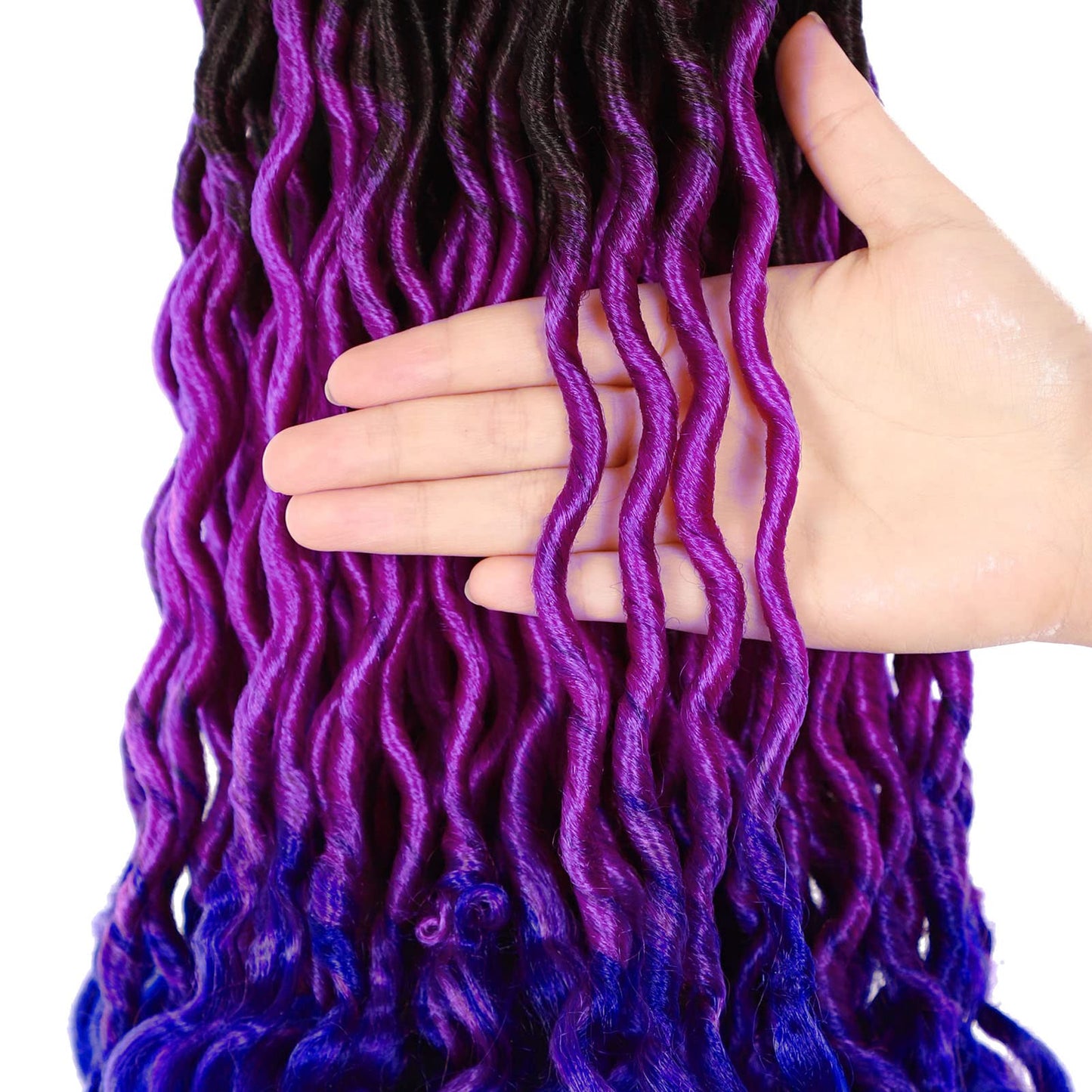 Ms Aloe Ombre Faux Locs Crochet Hair 5Pack（120 Strands）Ombre Purple Blue Faux Locs Crochet Braids Hair Pre Looped Goddess Locs Crochet Curly Hair for Black Women (20inch,1B/Purple/Blue#)