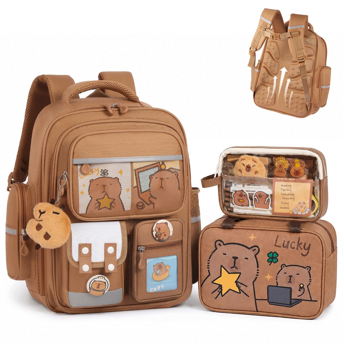 Capybara Backpack 24 Pcs Mochila Capibara Cute Kapibara Daypack Funny Going Out Cartoon Laptop Travel Casual Bag Gifts (Khaki)