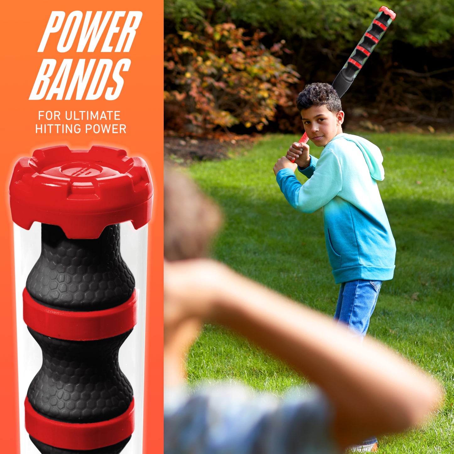 NERF Power Blast Kids Baseball Bat and Ball Set - Kids Plastic Bat with Extra Grip + Power Bands - Official NERF Plastic Baseball Set