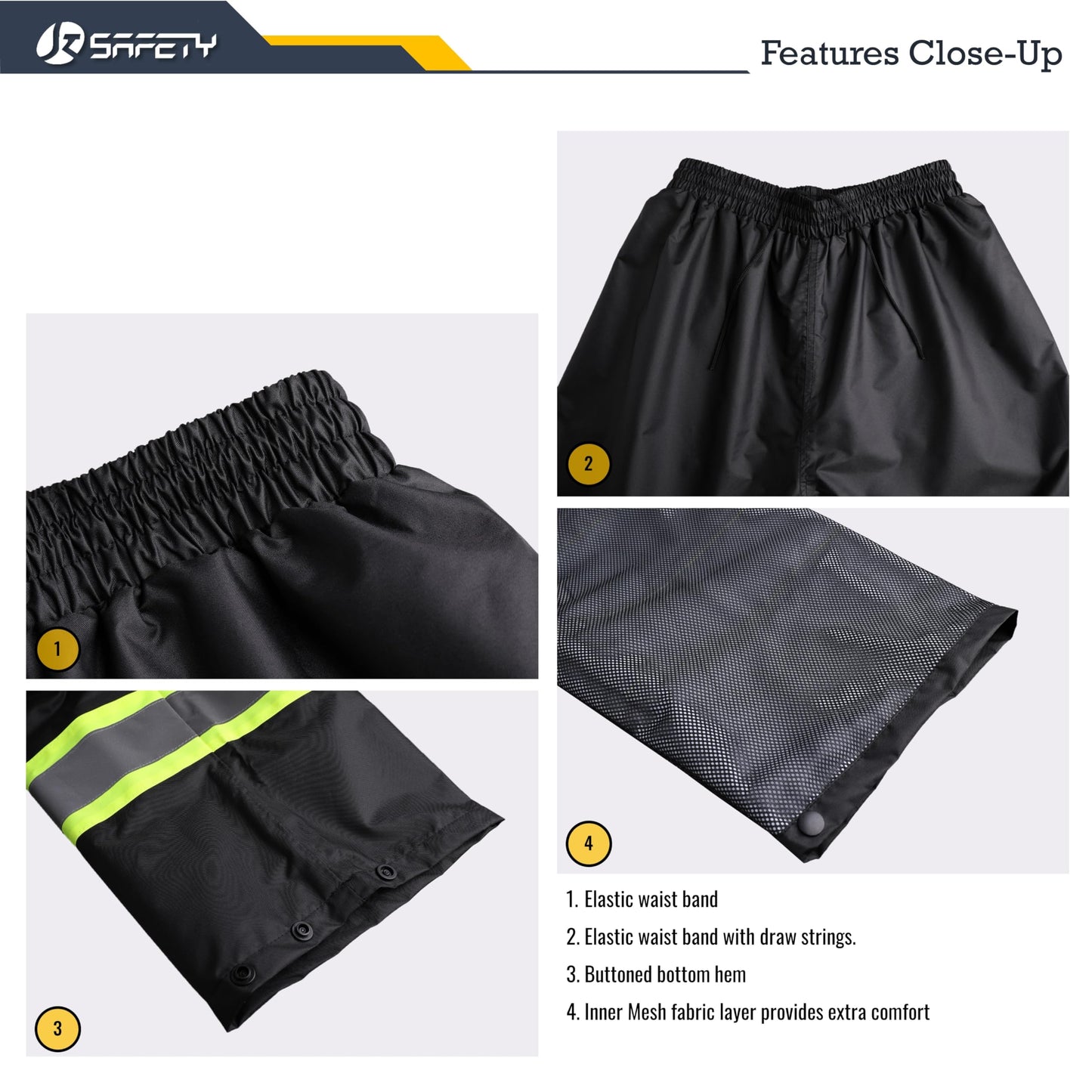 JKSafety Hi-Vis Reflective Safety Rain Jacket and Pants for Men Women Waterproof Rain Gears for Farming Fishing Work HV Rain Suit with Inner Mesh Lining and Pockets (117-Black XL)