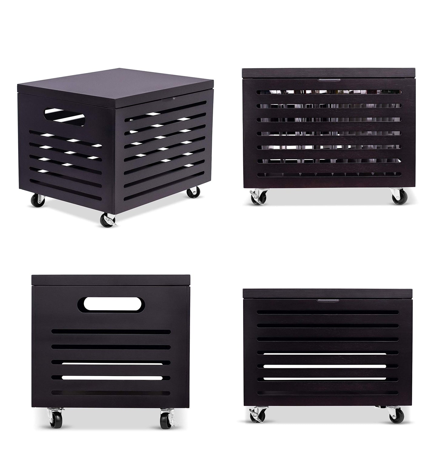 BIRDROCK HOME Bamboo Rolling File Storage Organizer Box with Lid - Decorative File Cabinet on Wheels, Portable File Box on Wheels, Mobile Filing Solution - Café Noir