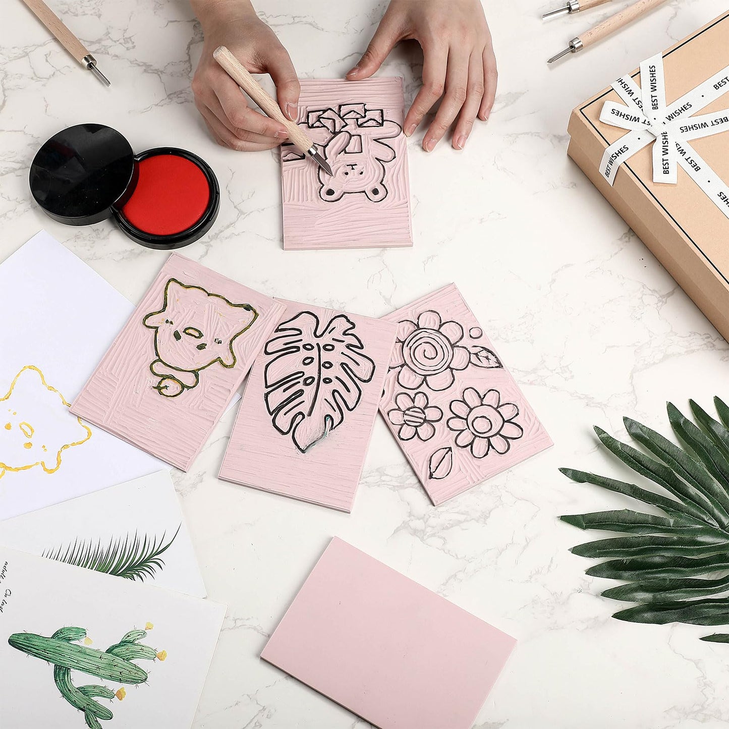 Frienda 30 Pack 4"x6" Rubber Carving Blocks Rubber Stamp Carving Linoleum Blocks for Printmaking, Printing, DIY Craft Project Soft Stamp for Beginners and Professional(Pink)