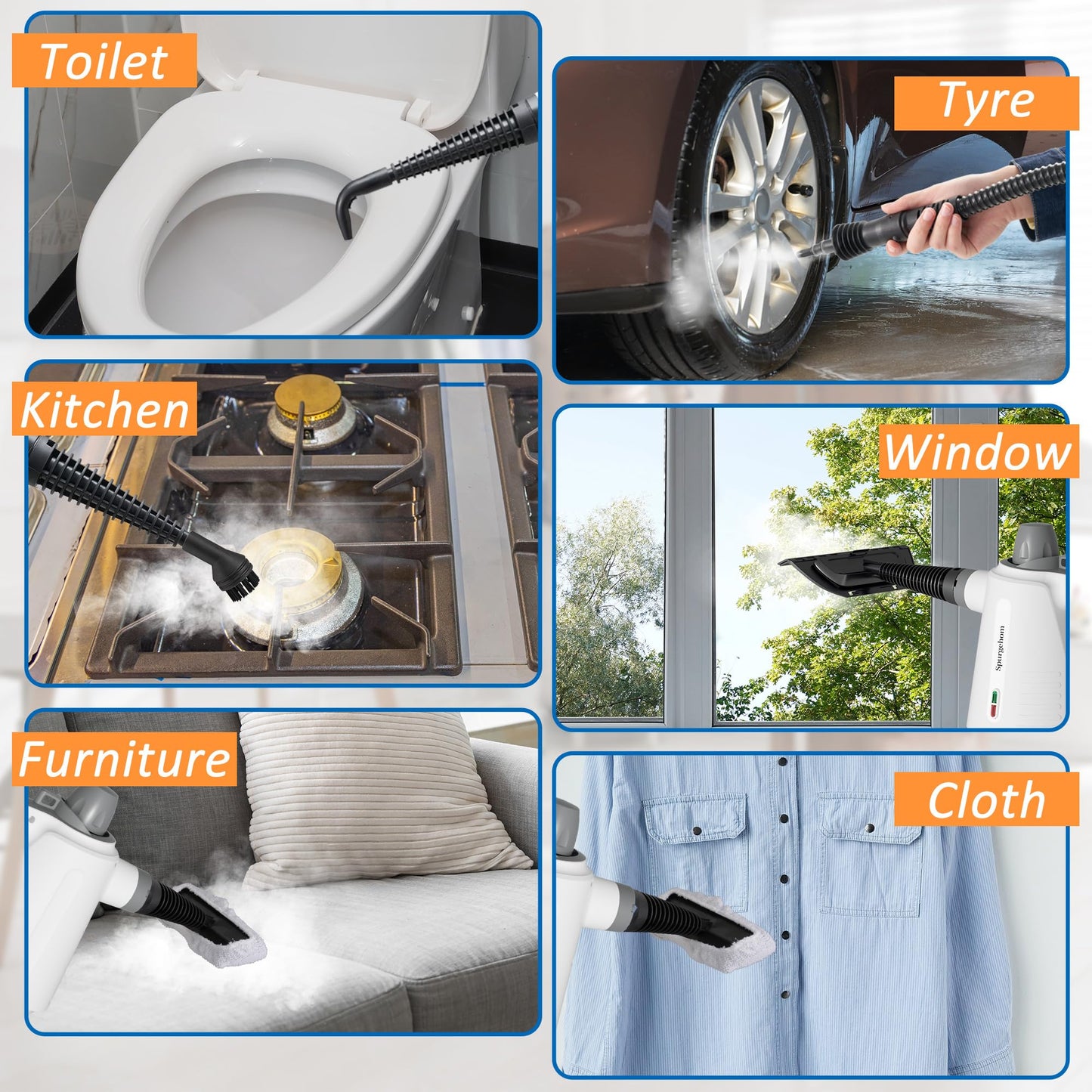 Spurgehom Handheld Steam Cleaner, Portable Steamer with 11 PCS Accessory & Safety Lock, Large Capacity Steam for Cleaning, Multipurpose Steam Cleaner for Home, Car, Window