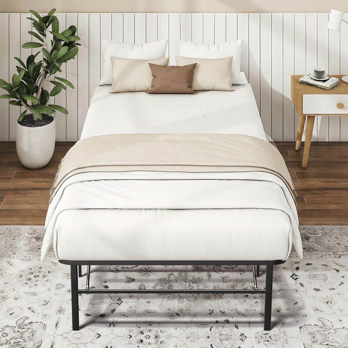 FurniEdge 14 Inch Foldable Twin Size Bed Frame, Heavy Duty Metal Platform Bed with Underbed Storage, Noise Free, Tool-Free Easy Assembly, No Box Spring Required