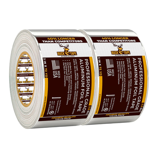 2 Pack Buck Professional Grade Aluminum Foil Tape - 3 Inch x 216ft (72 yd) 3.6 Mil - Ideal for HVAC, Insulation, Pipes & Metal Repair - Heat Resistant & Waterproof - Perfect for Sealing Ducts & Vents